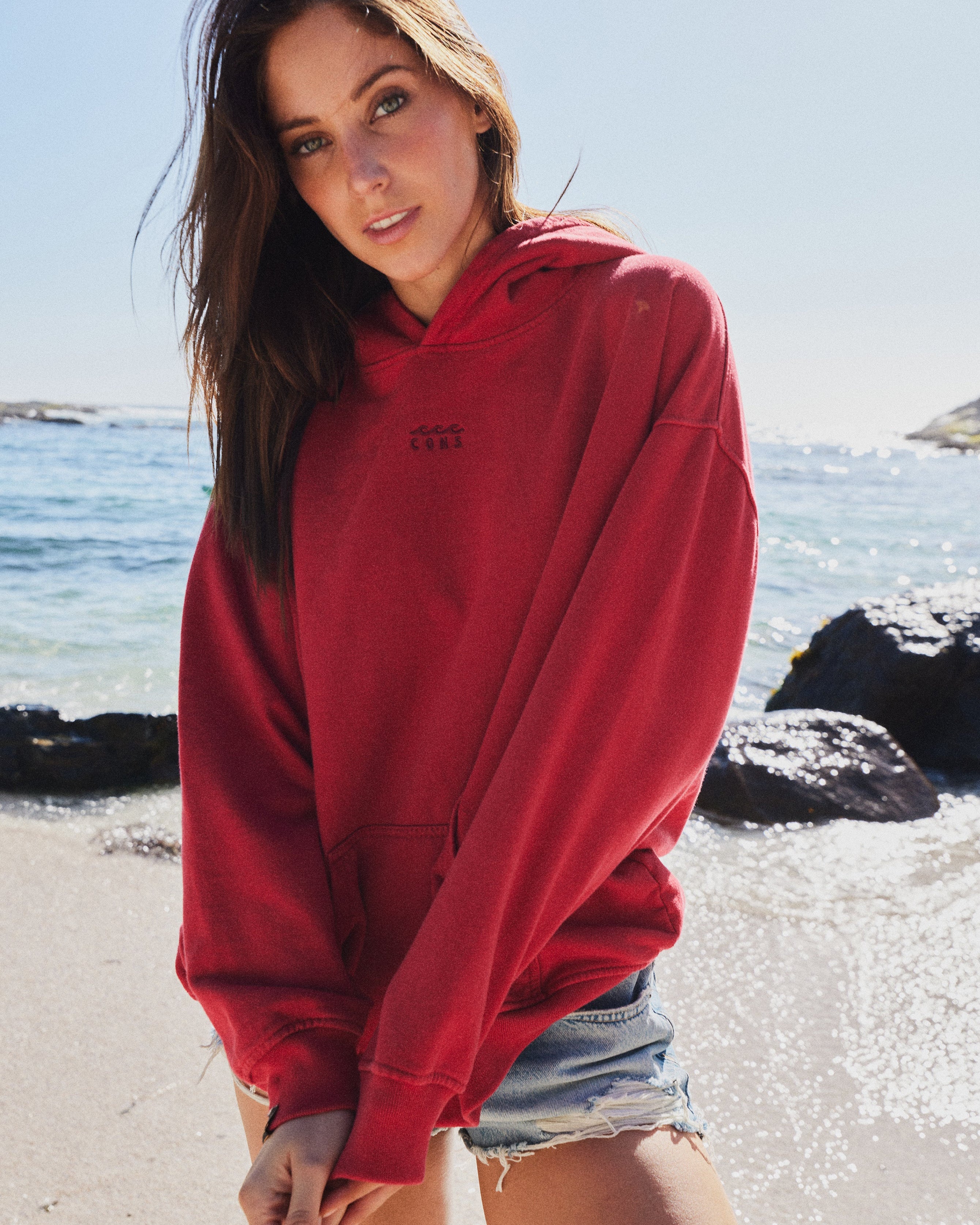 HOODIE CONS RED ACID WASH OVERSIZE