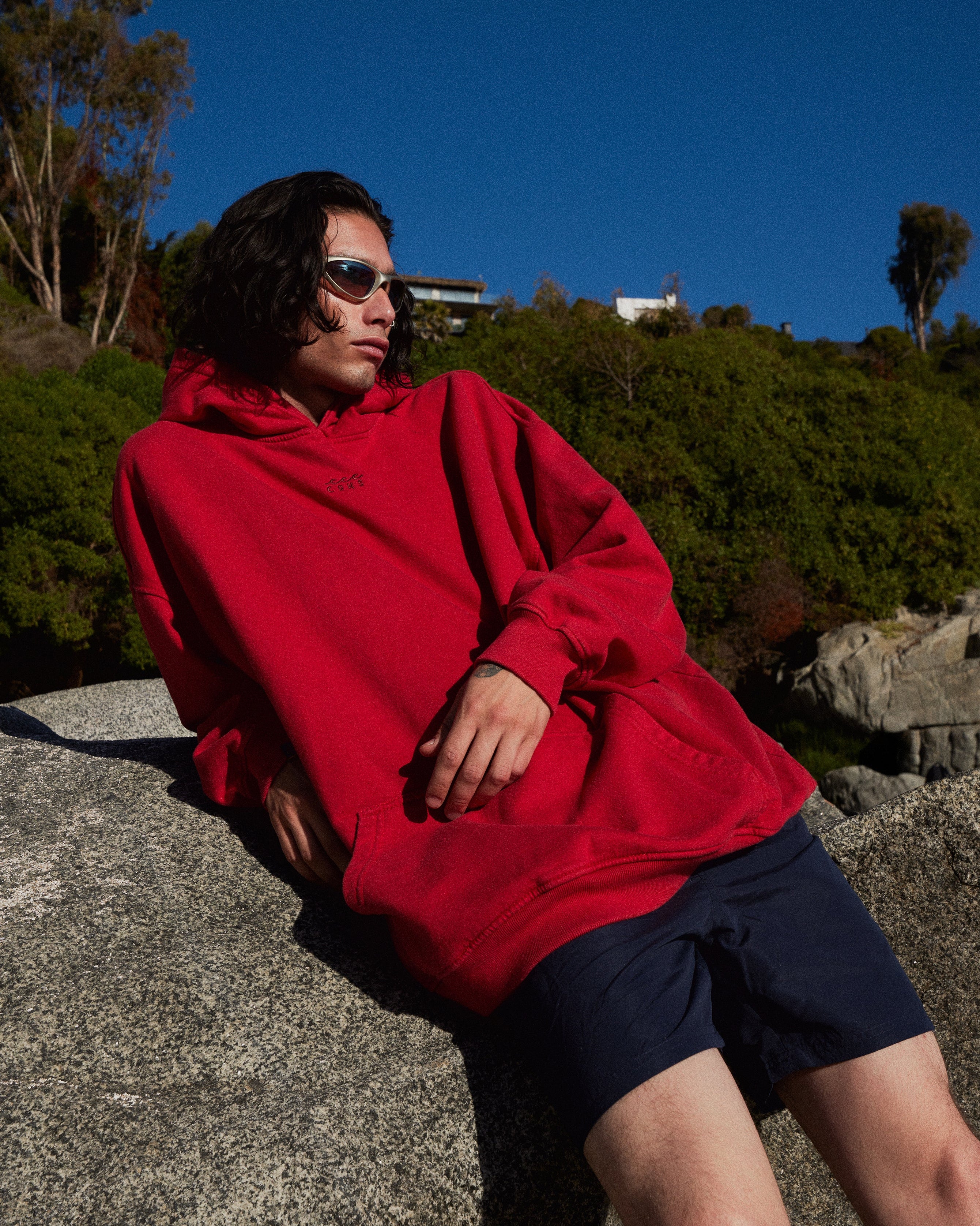 HOODIE CONS RED ACID WASH OVERSIZE