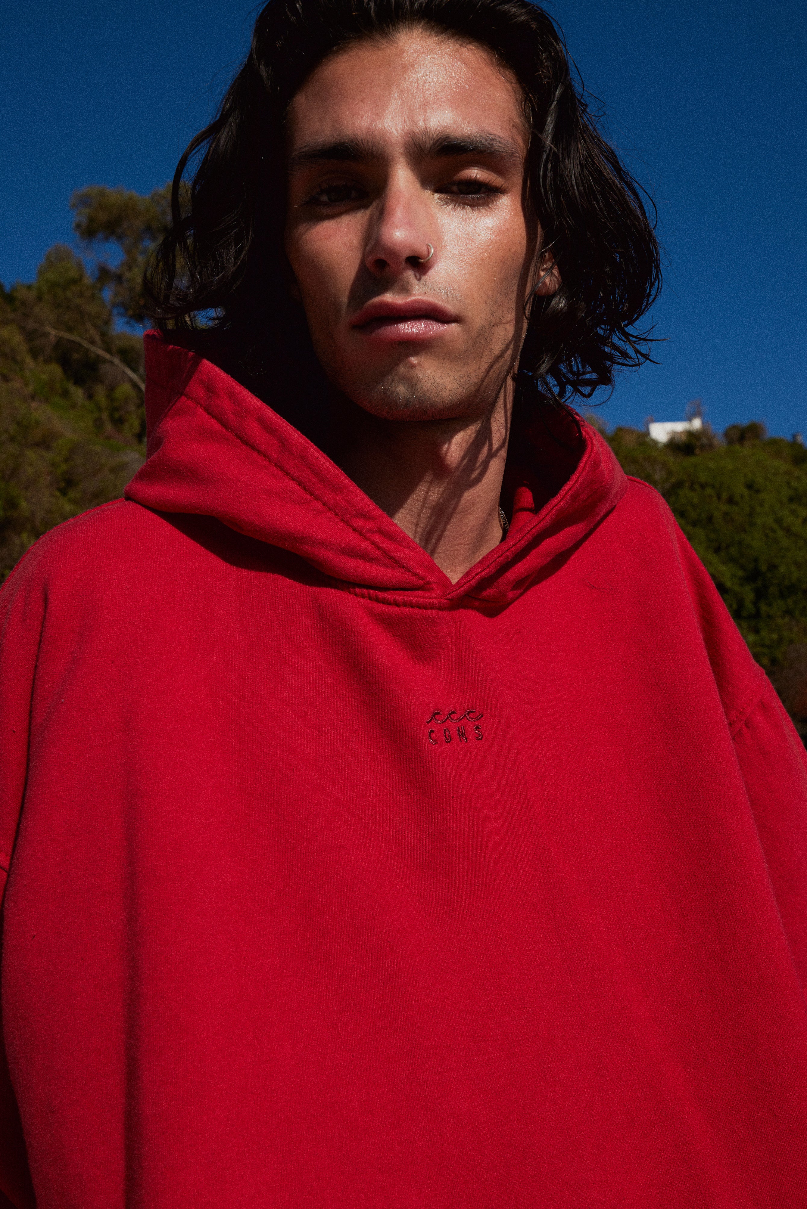 HOODIE CONS RED ACID WASH OVERSIZE