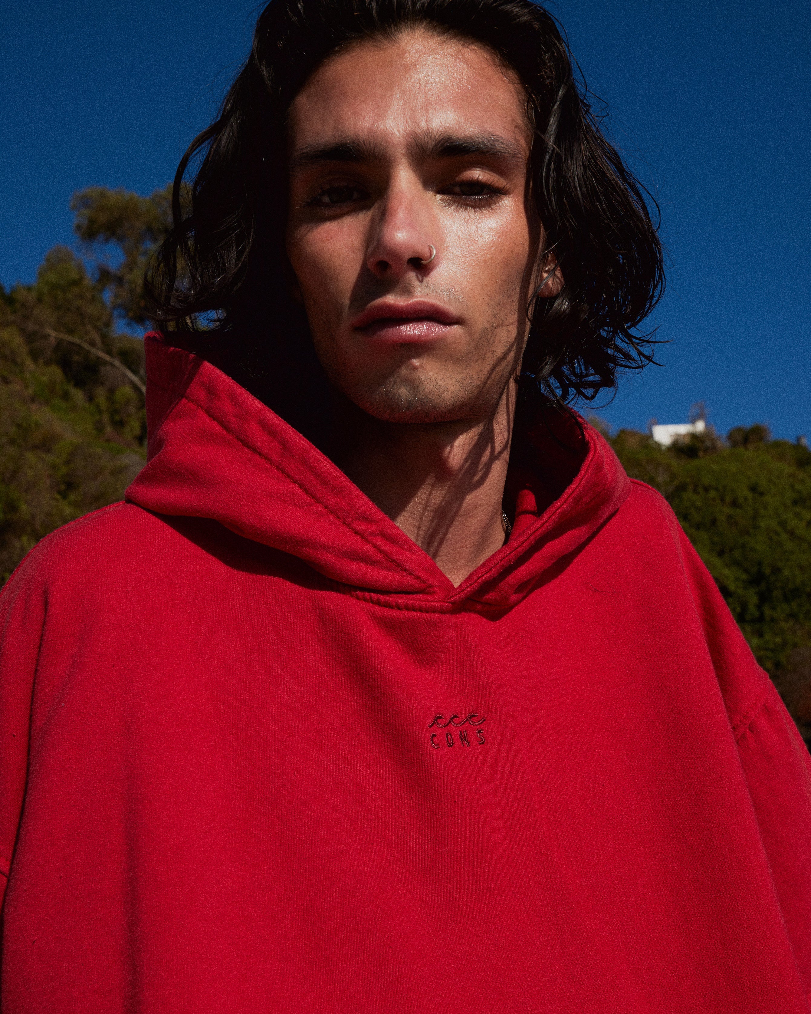 HOODIE CONS RED ACID WASH OVERSIZE