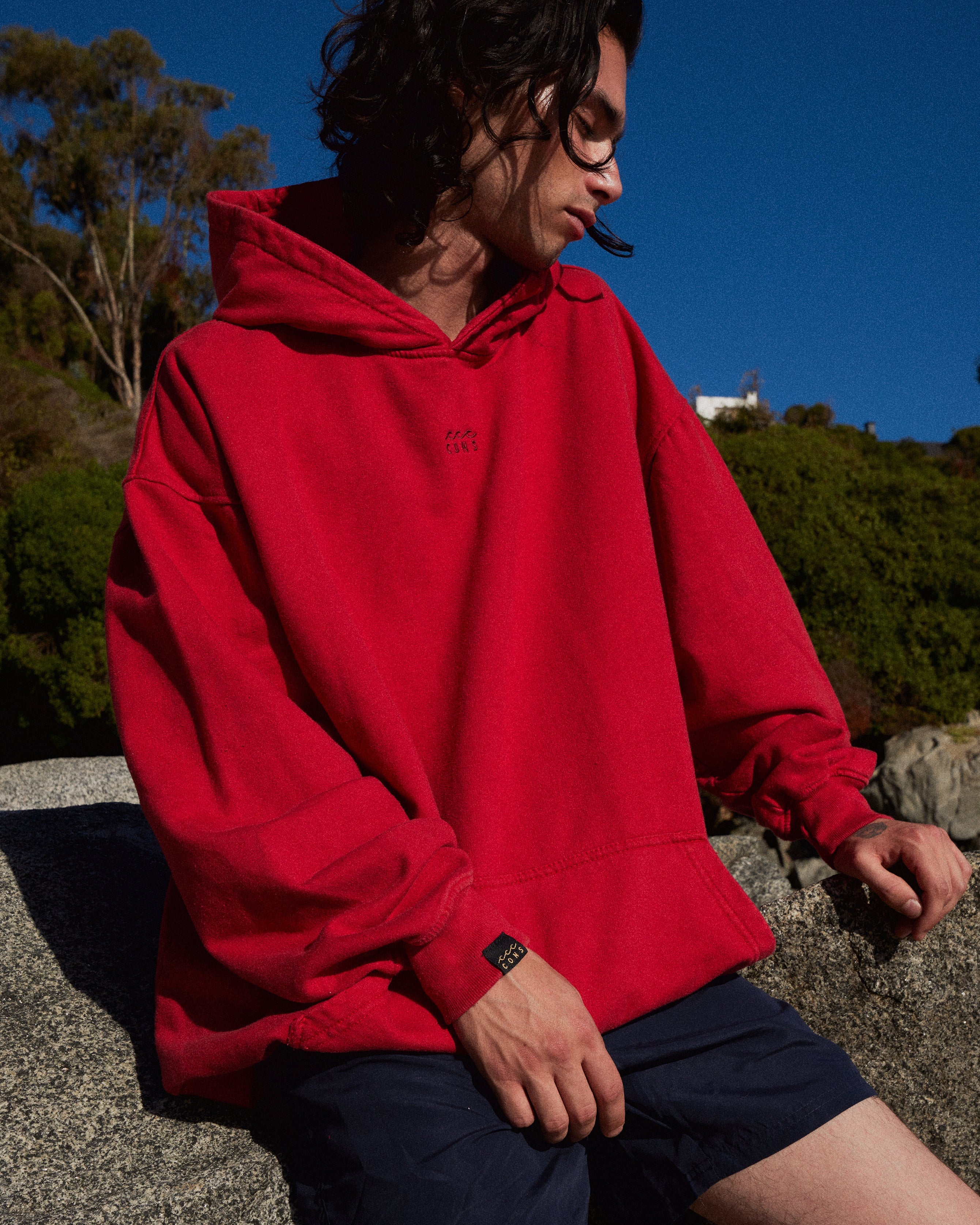 HOODIE CONS RED ACID WASH OVERSIZE