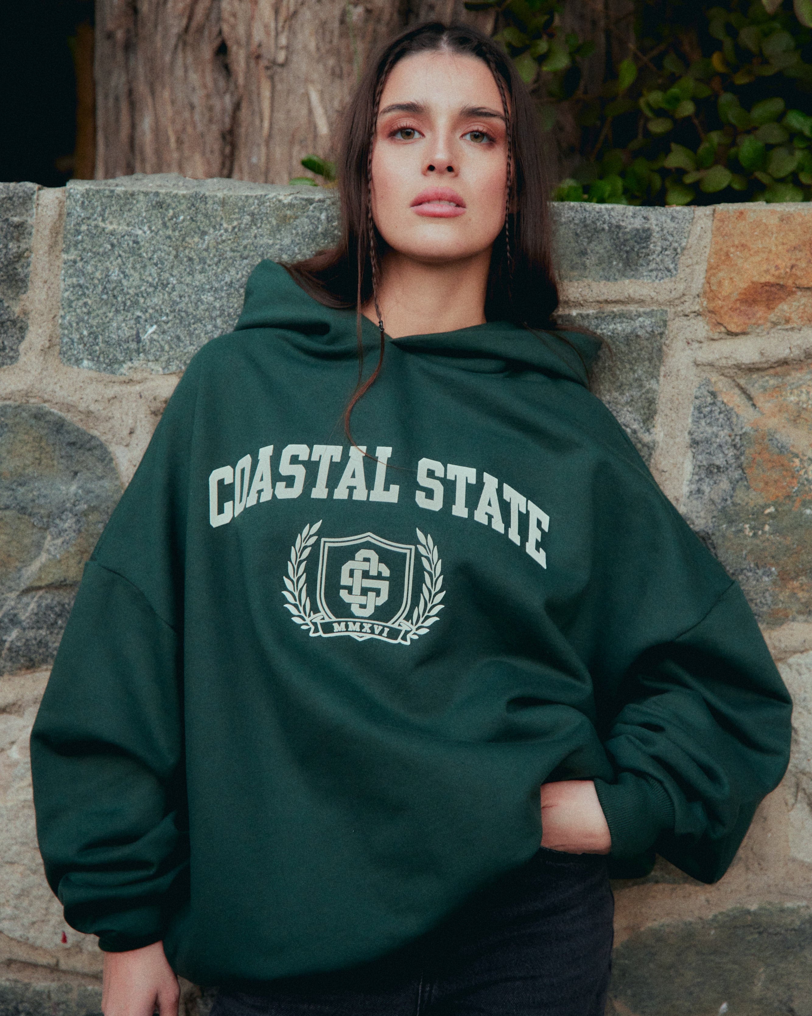 COAST STATE DARK MOSS HIDDEN POCKETS HOODIE