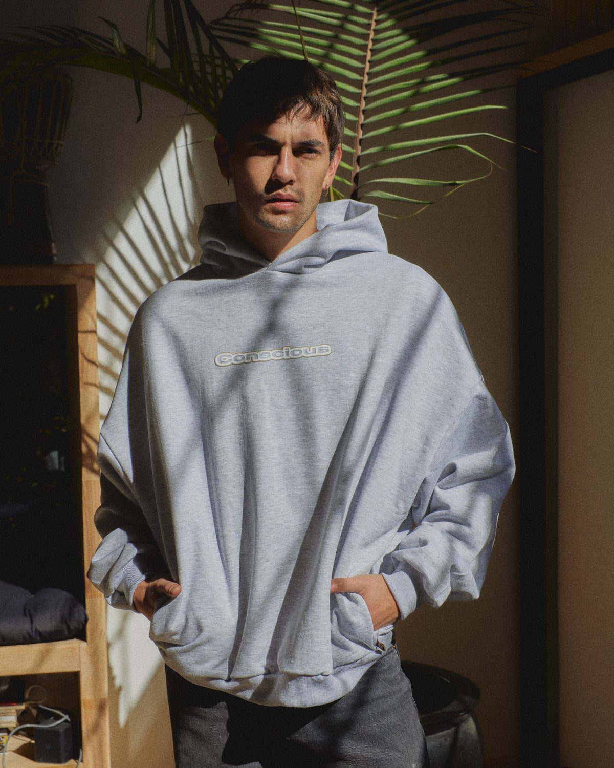 AURA STONE GRAY HIDDEN POCKETS HOODIE