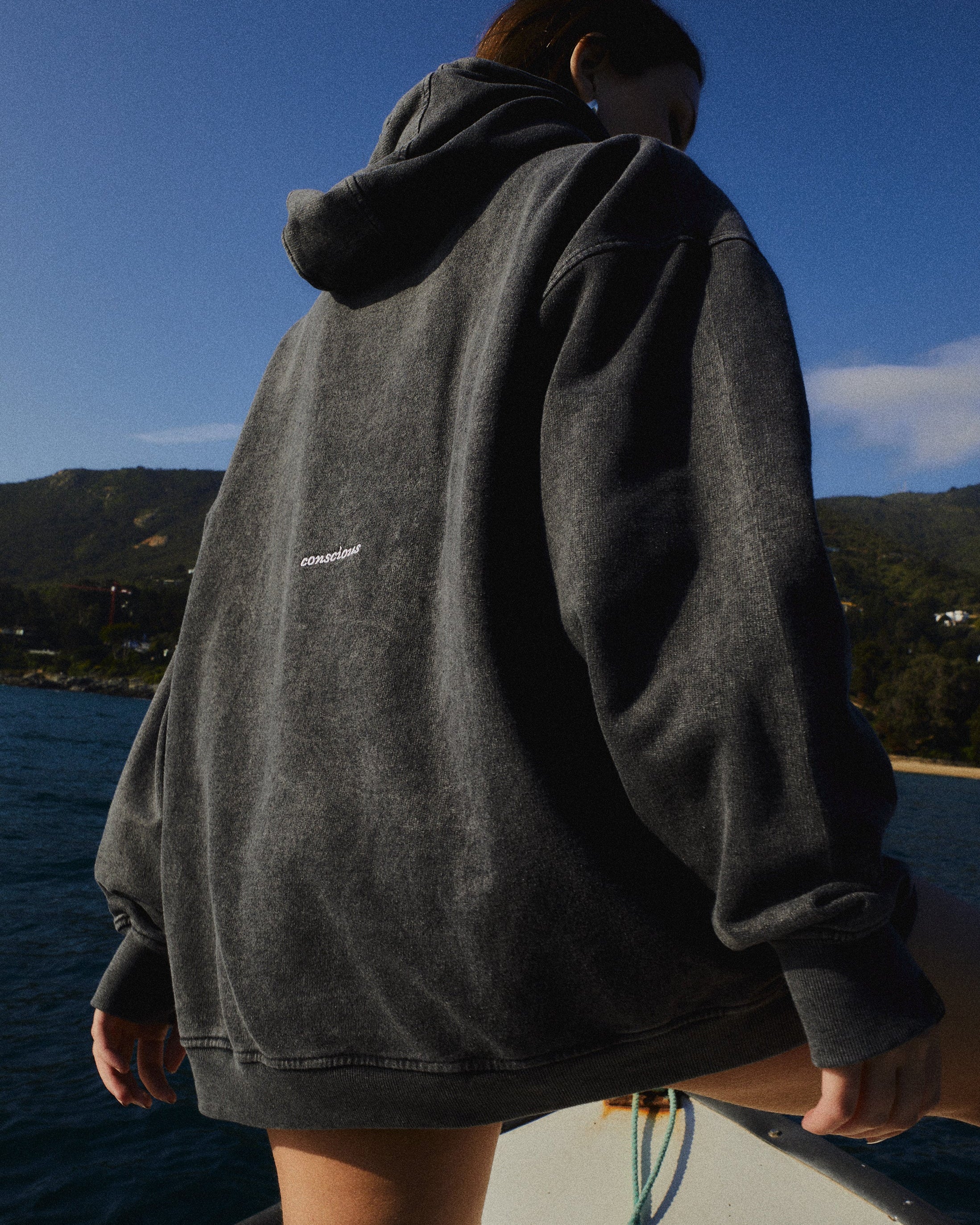 HOODIE CONS STARS BLACK ACID WASH OVERSIZE