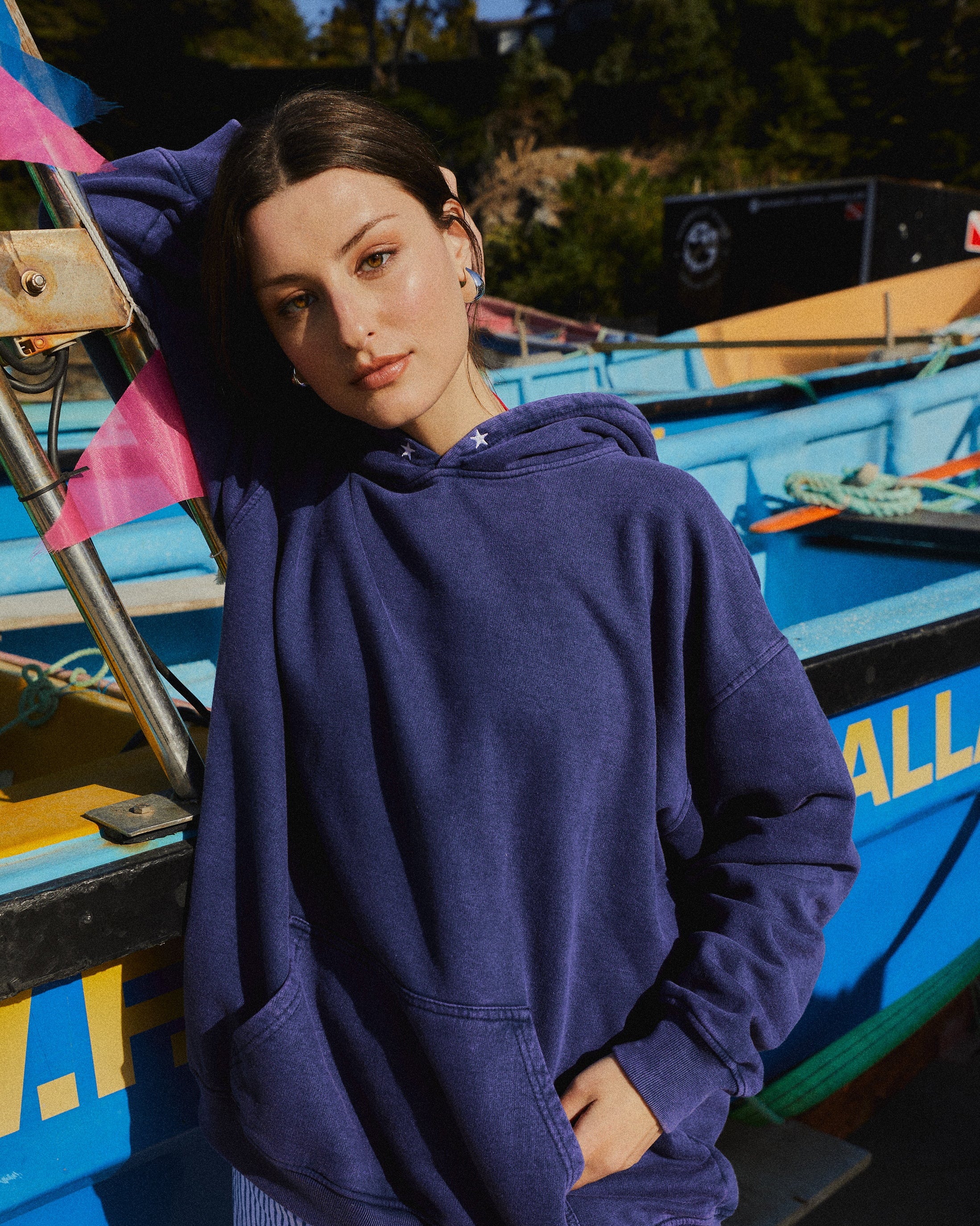 HOODIE CONS STARS BLUE ACID WASH OVERSIZE