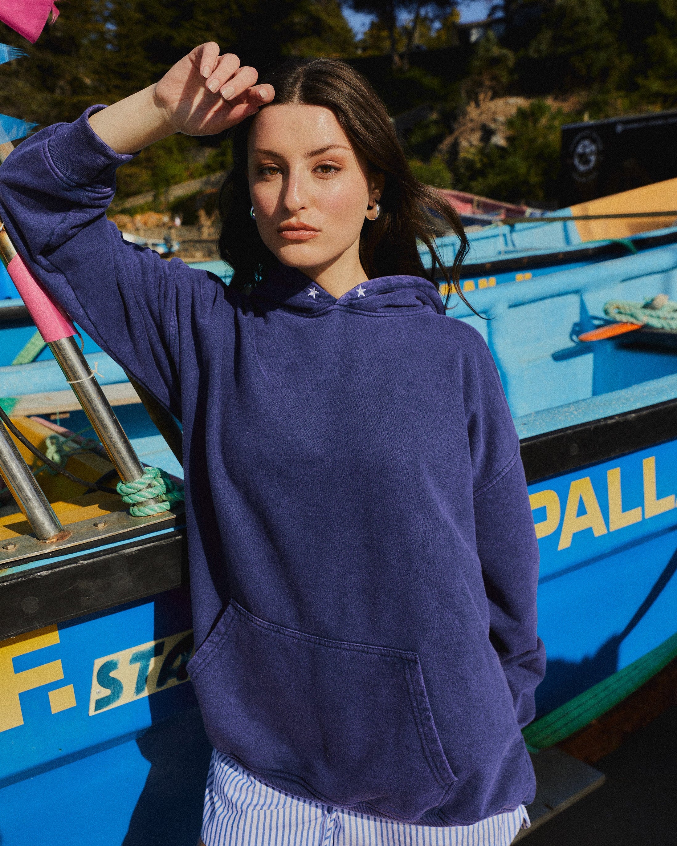 HOODIE CONS STARS BLUE ACID WASH OVERSIZE
