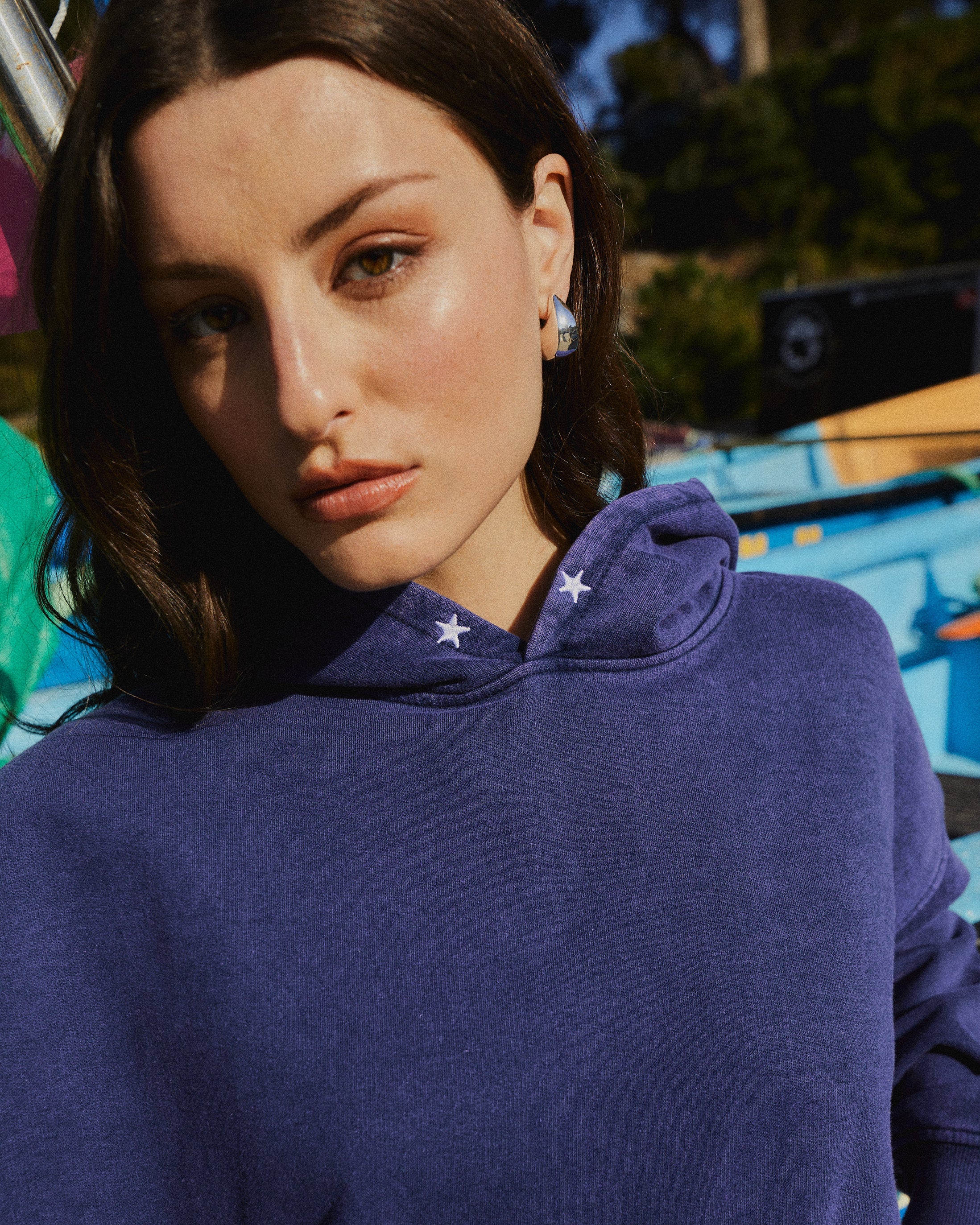 HOODIE CONS STARS BLUE ACID WASH OVERSIZE