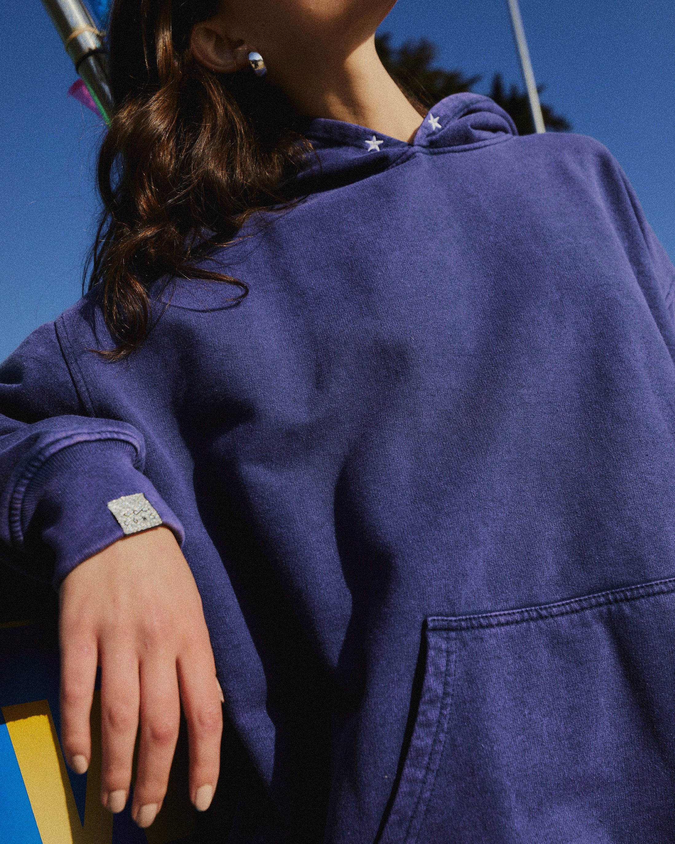 HOODIE CONS STARS BLUE ACID WASH OVERSIZE