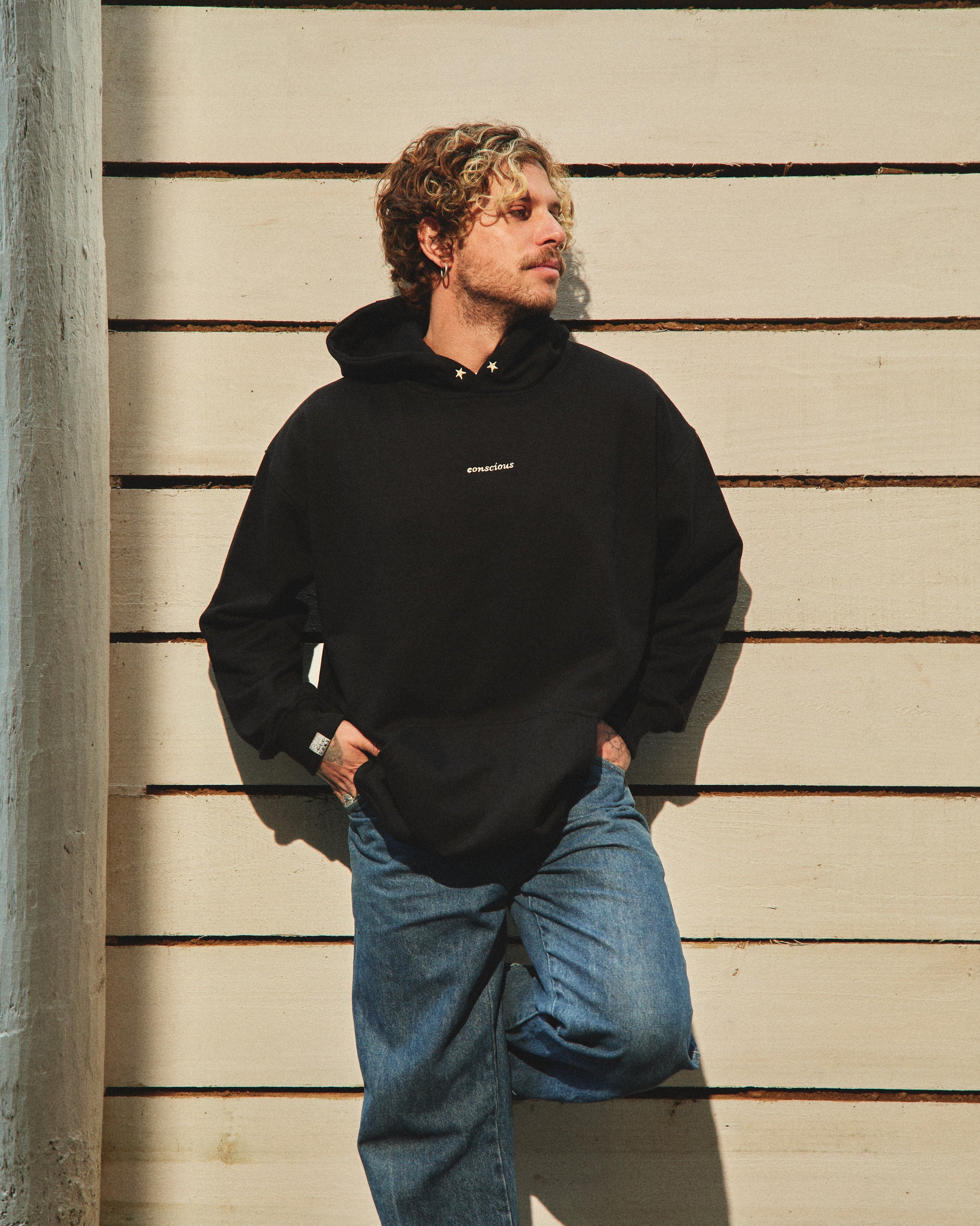HOODIE CONSCIOUS STARS BLACK OVERSIZE
