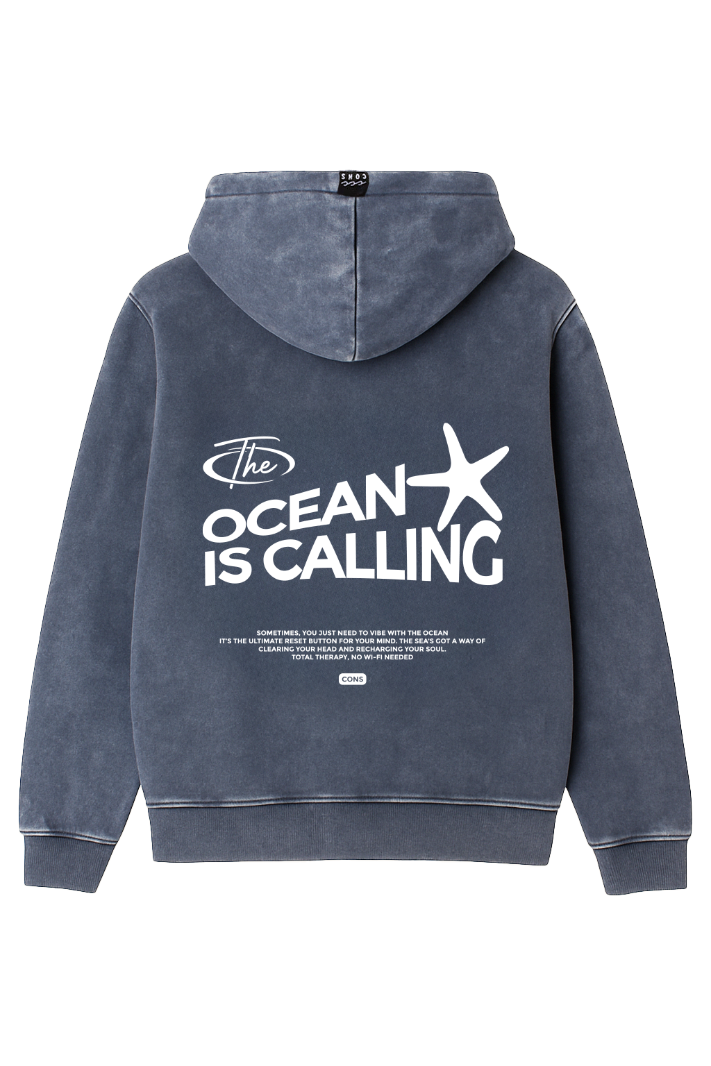 HOODIE OCEAN IS CALLING BLUE ACID WASH