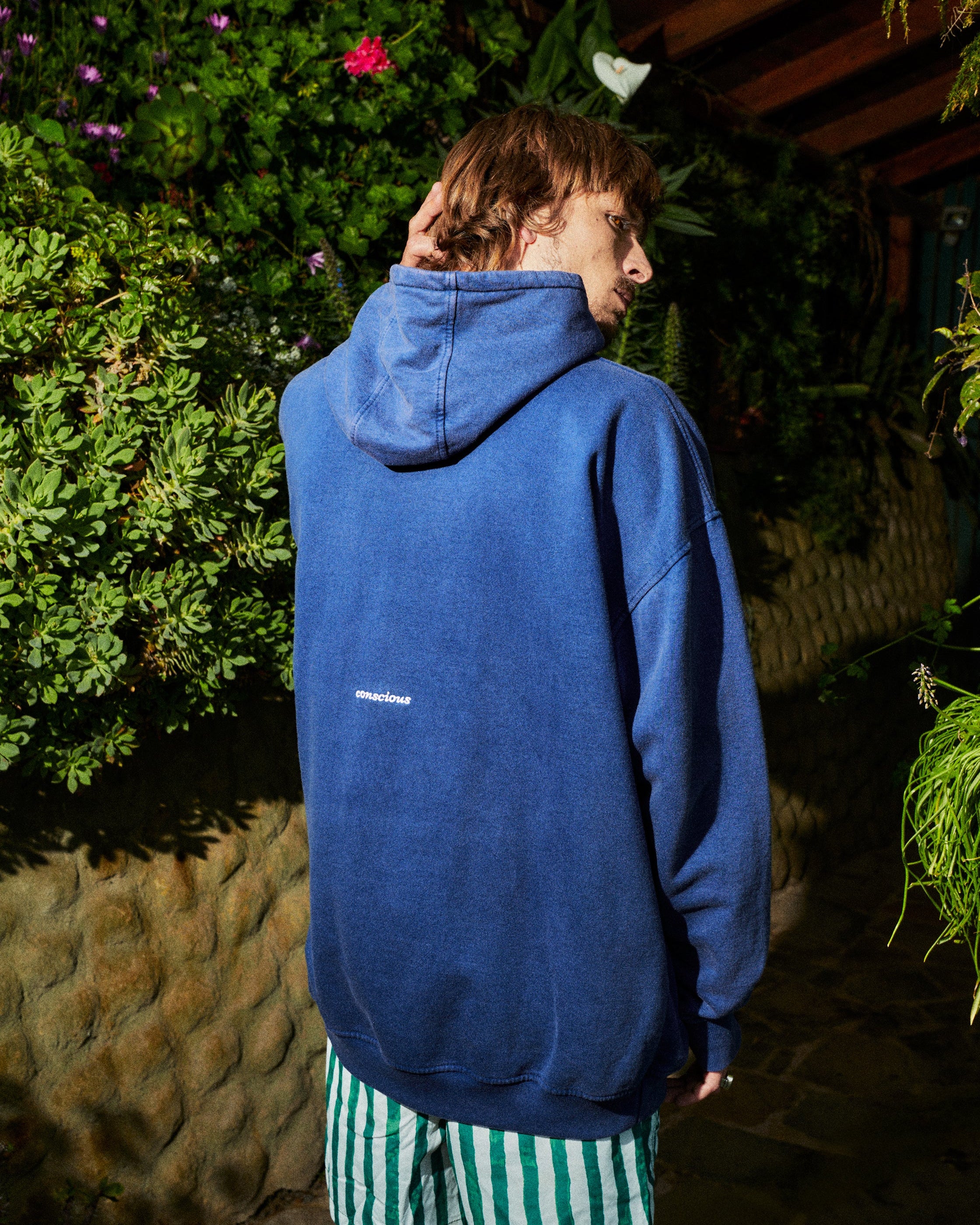 HOODIE CONS STARS BLUE ACID WASH OVERSIZE