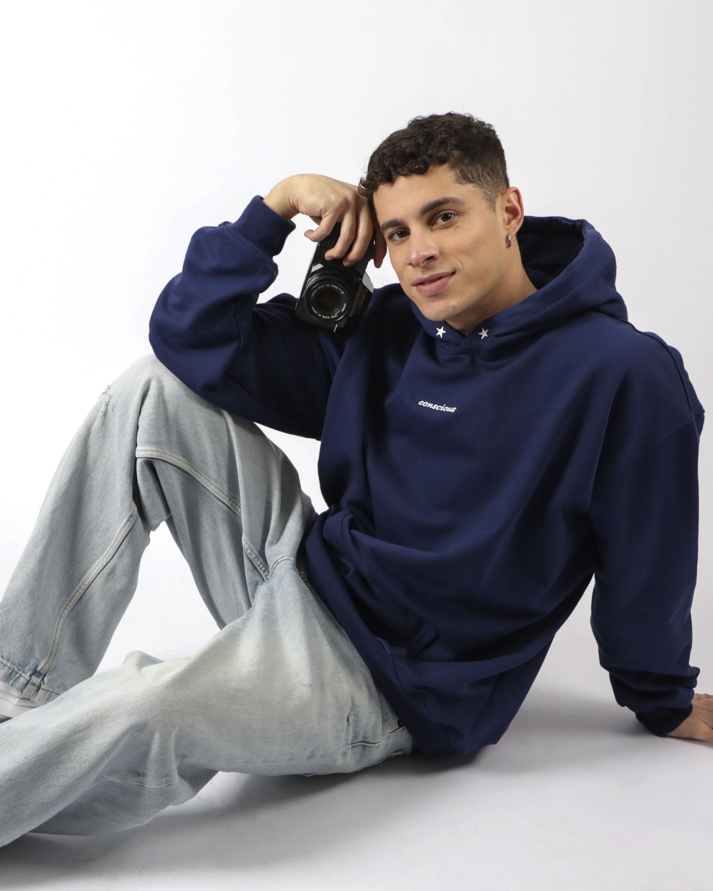 HOODIE CONSCIOUS STARS DARK BLUE OVERSIZE