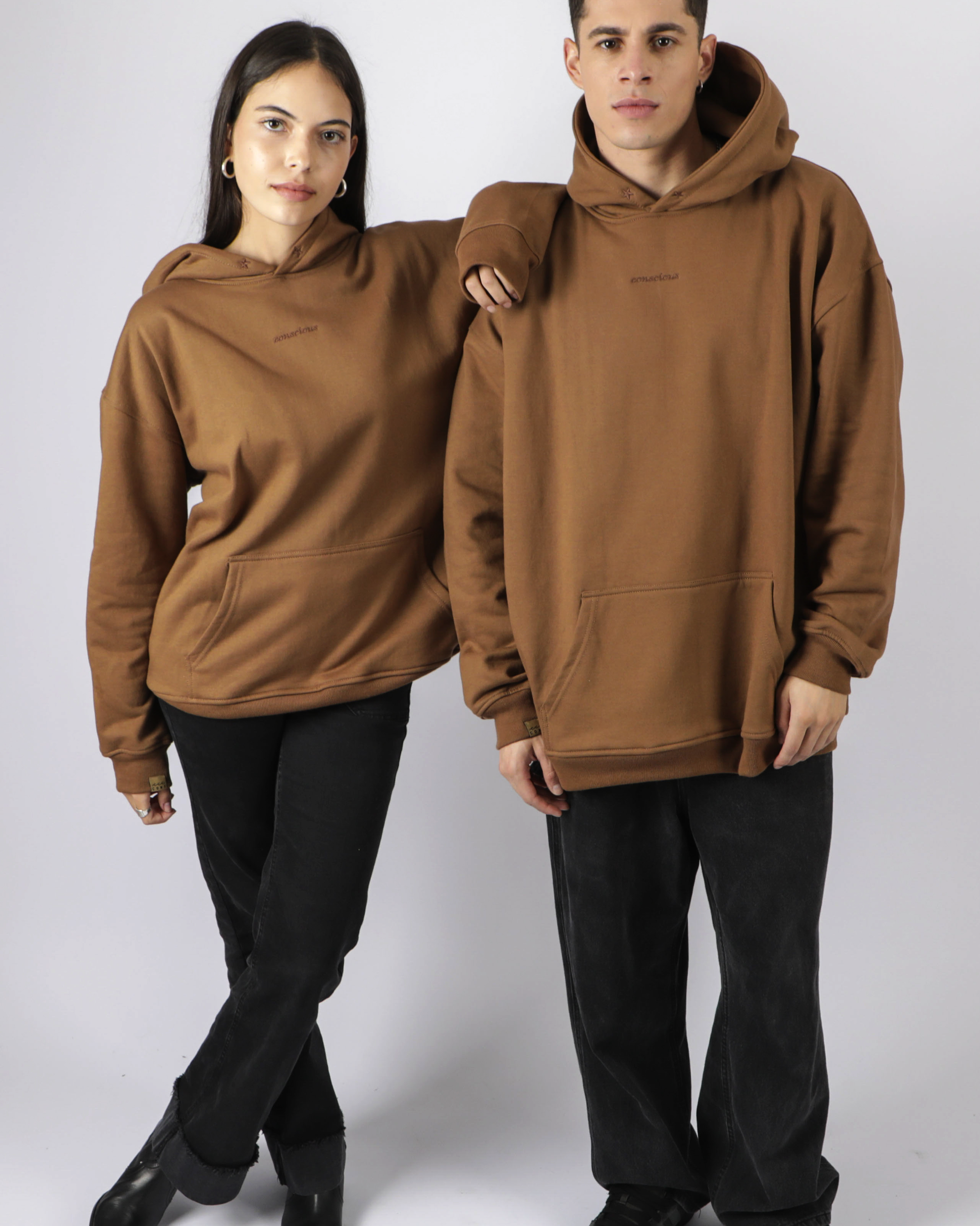 HOODIE CONSCIOUS STARS BROWN OVERSIZE