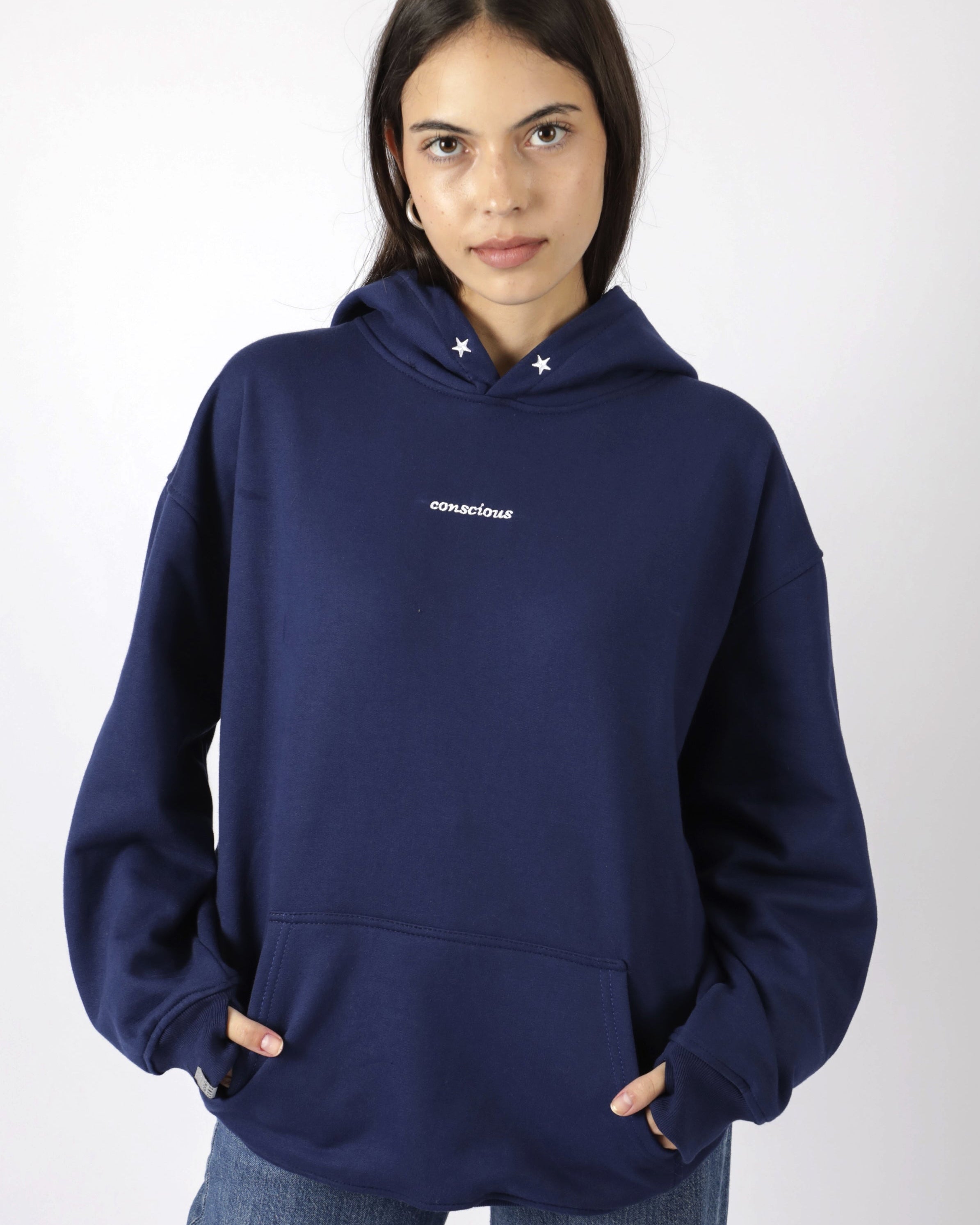 HOODIE CONSCIOUS STARS DARK BLUE OVERSIZE