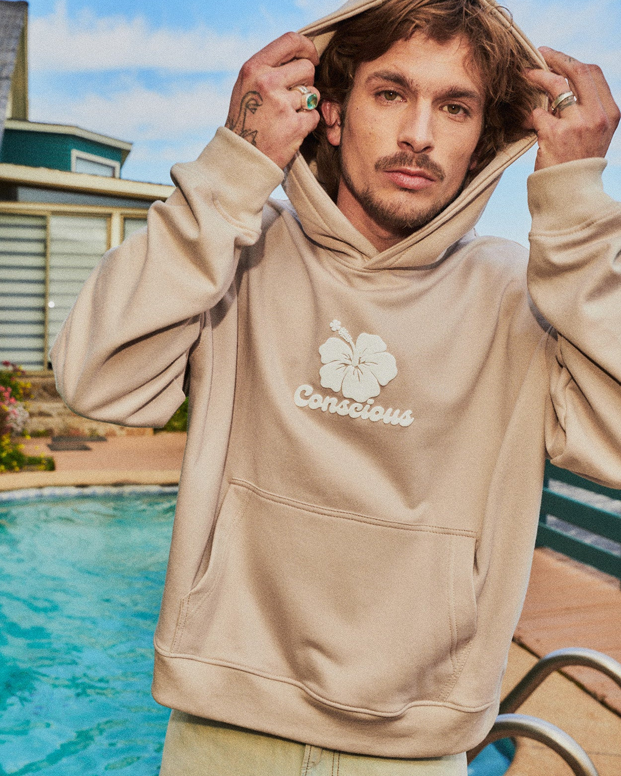 HOODIE HIBISCUS SAND BOXY FIT