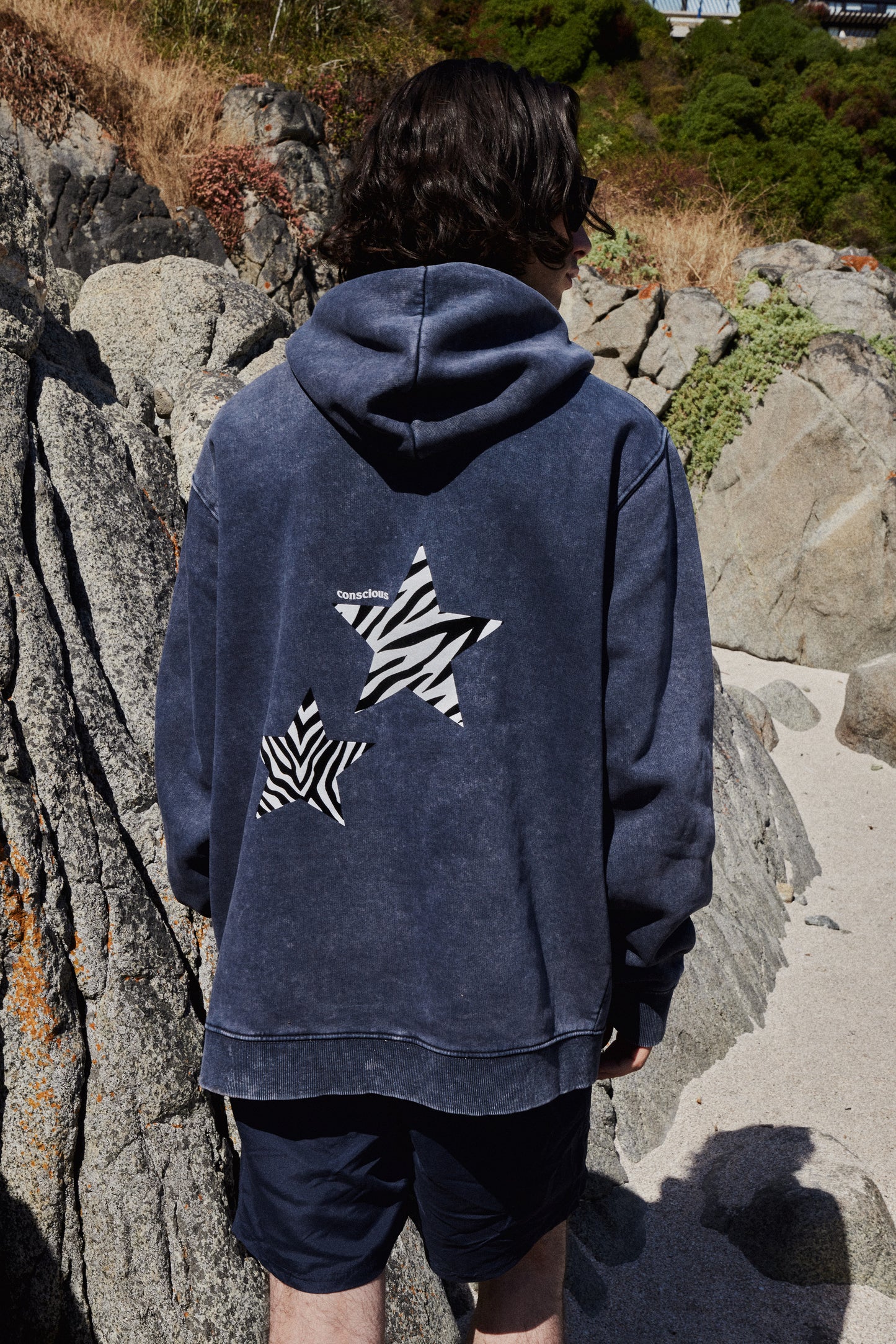 HOODIE ANIMAL PRINT STARS BLUE ACID WASH ♂