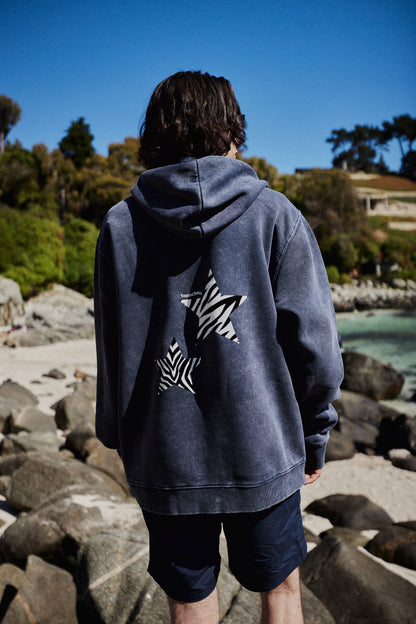 HOODIE ANIMAL PRINT STARS BLUE ACID WASH ♂
