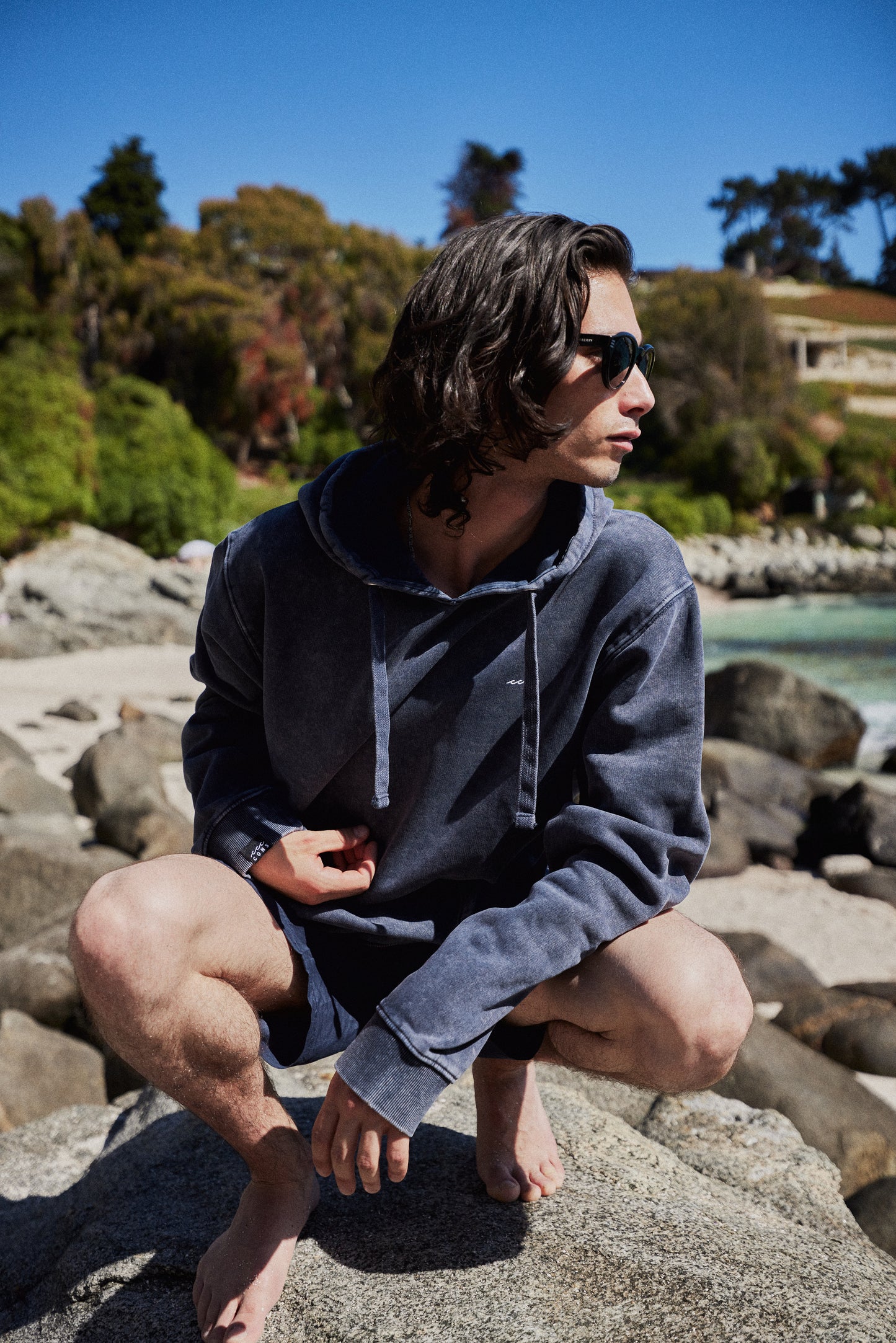 HOODIE ANIMAL PRINT STARS BLUE ACID WASH ♂