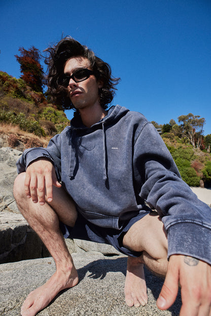 HOODIE ANIMAL PRINT STARS BLUE ACID WASH ♂