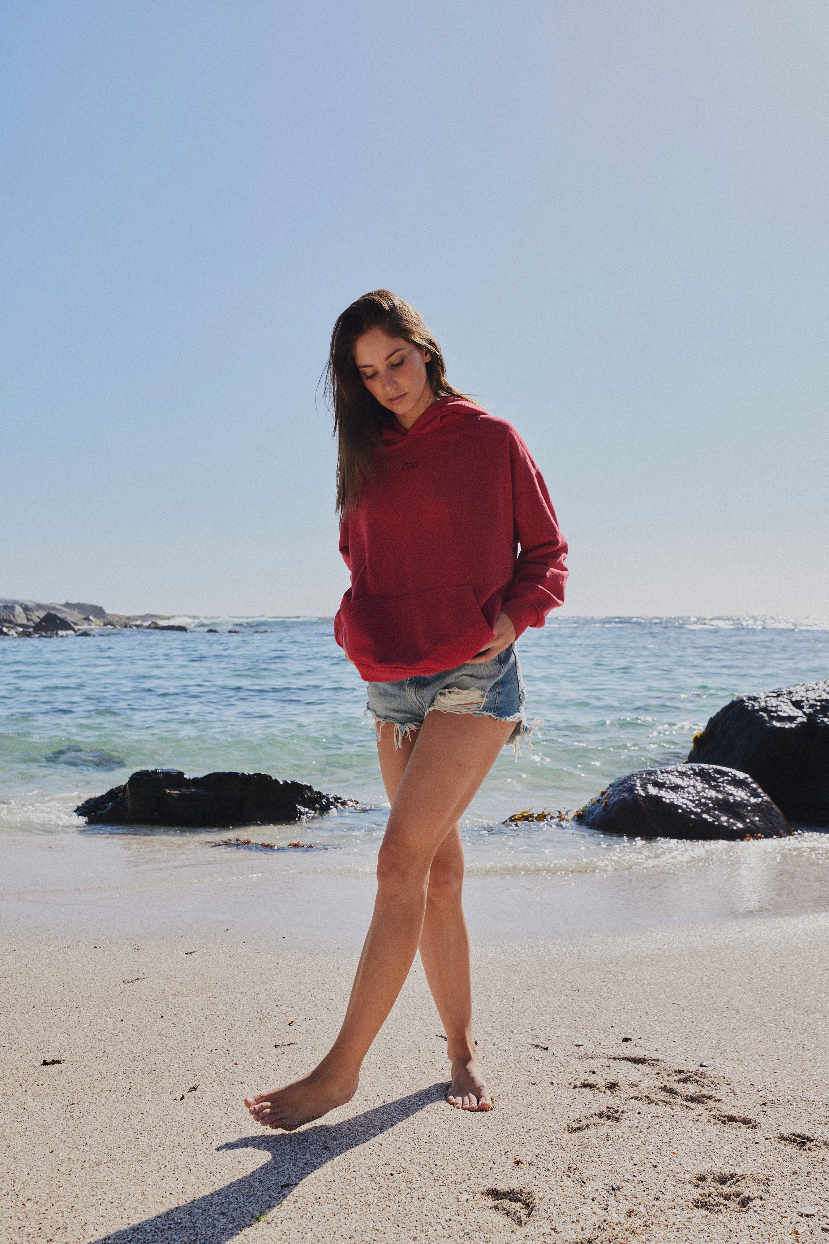 HOODIE CONS RED ACID WASH OVERSIZE