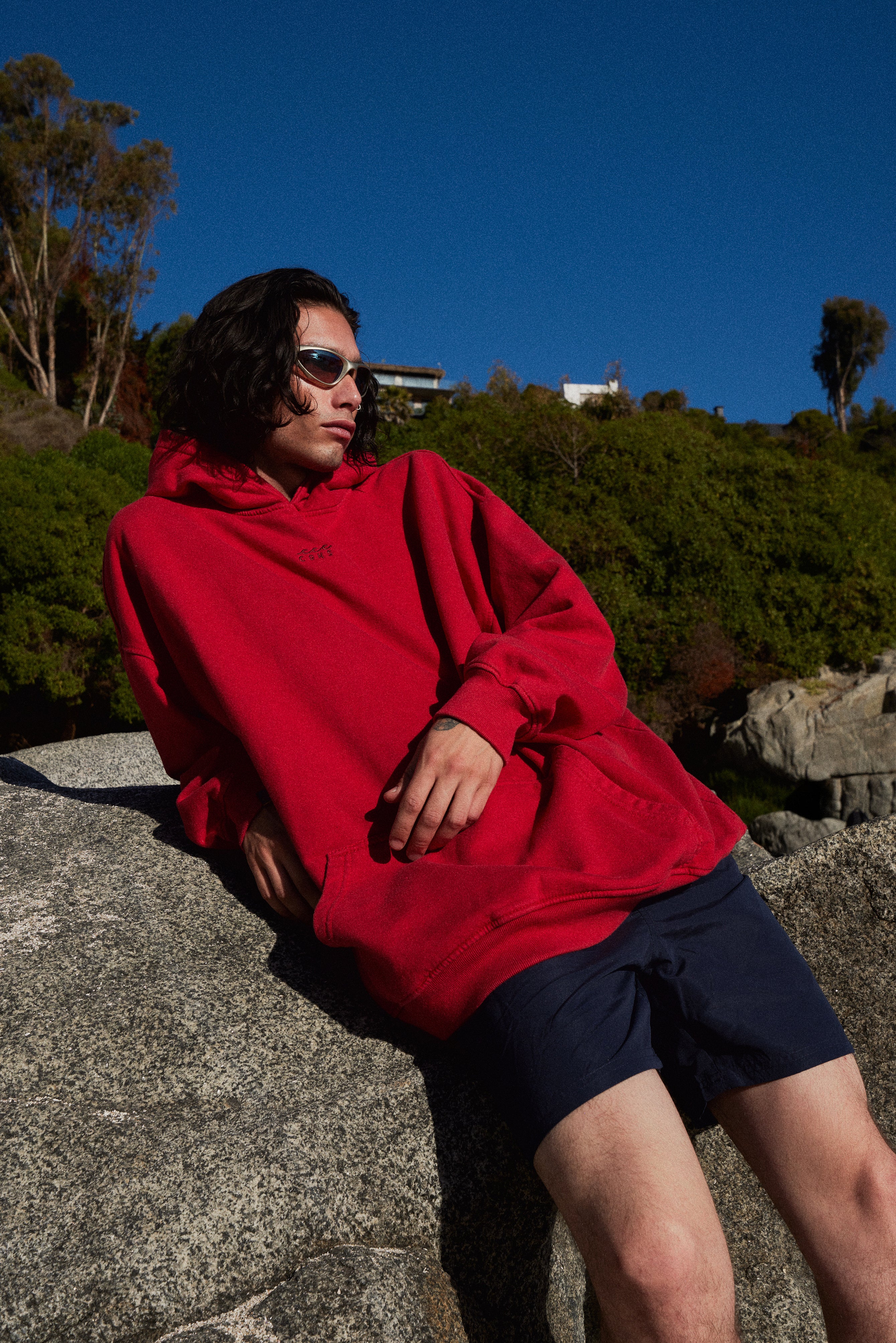 HOODIE CONS RED ACID WASH OVERSIZE