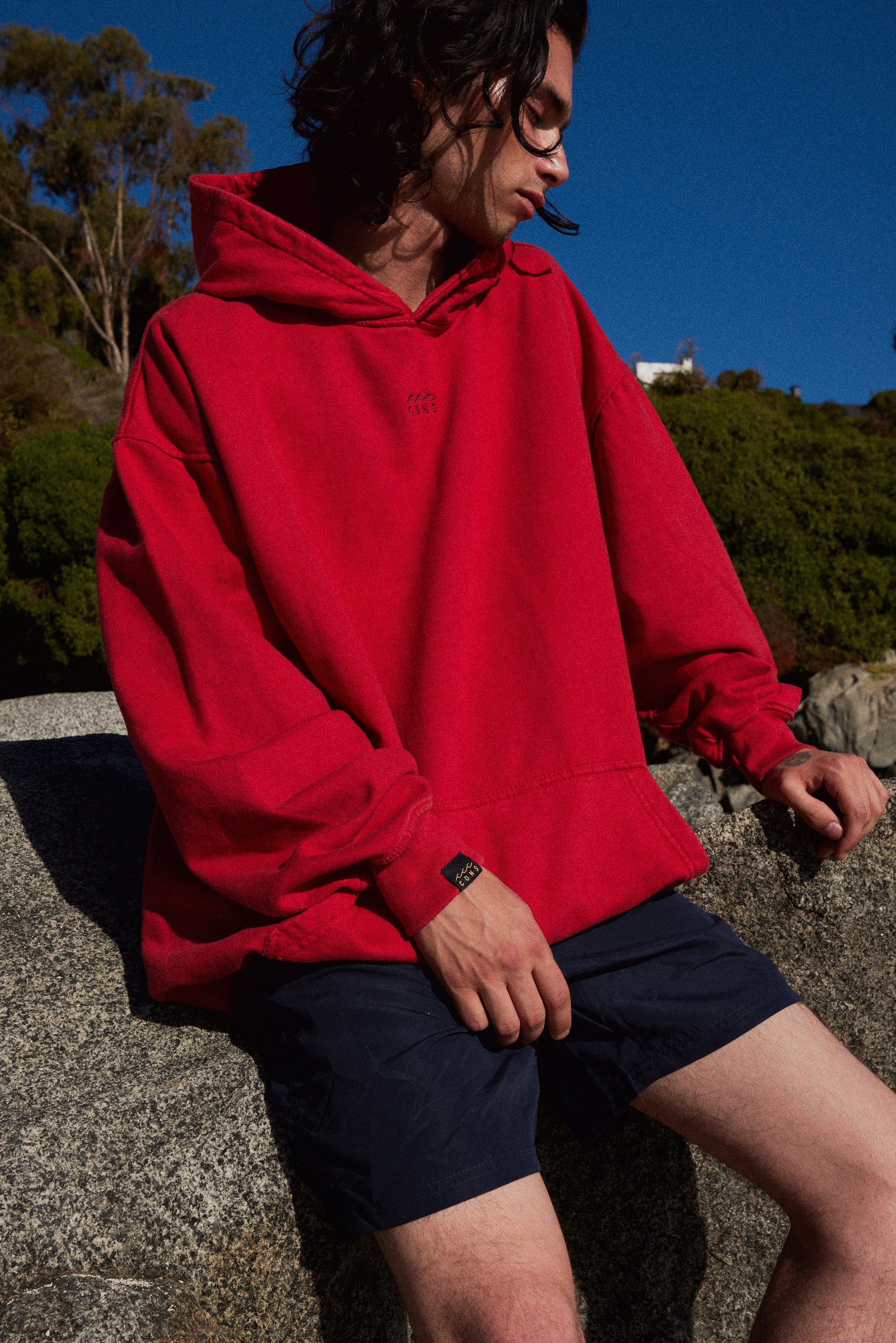 HOODIE CONS RED ACID WASH OVERSIZE