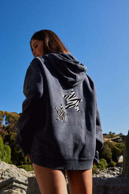 HOODIE ANIMAL PRINT STARS ACID WASH ♀