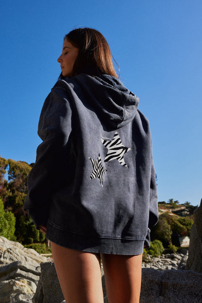 HOODIE ANIMAL PRINT STARS ACID WASH ♀