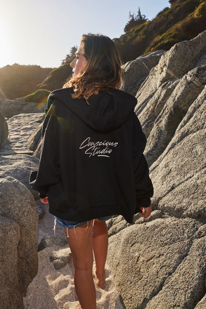 FULL ZIP BLACK STUDIO BOXY FIT ♀