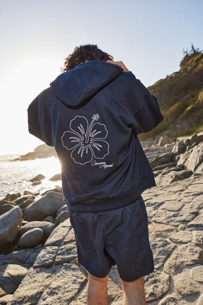 FULL ZIP BLUE HIBISCUS BOXY FIT ♂