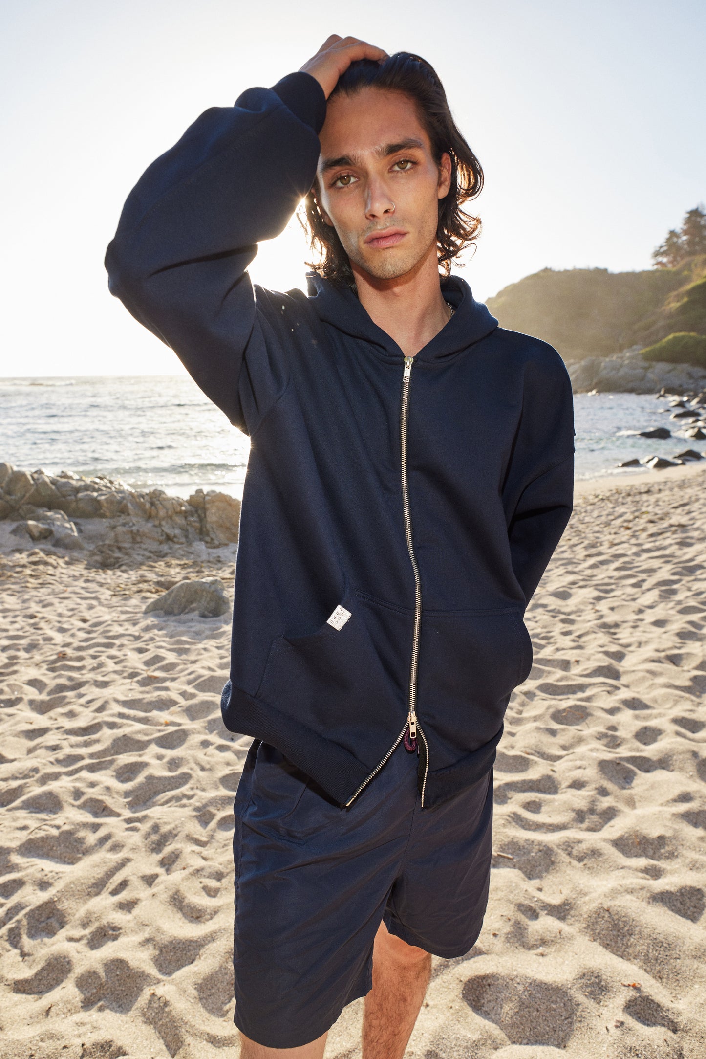 FULL ZIP BLUE HIBISCUS BOXY FIT ♂