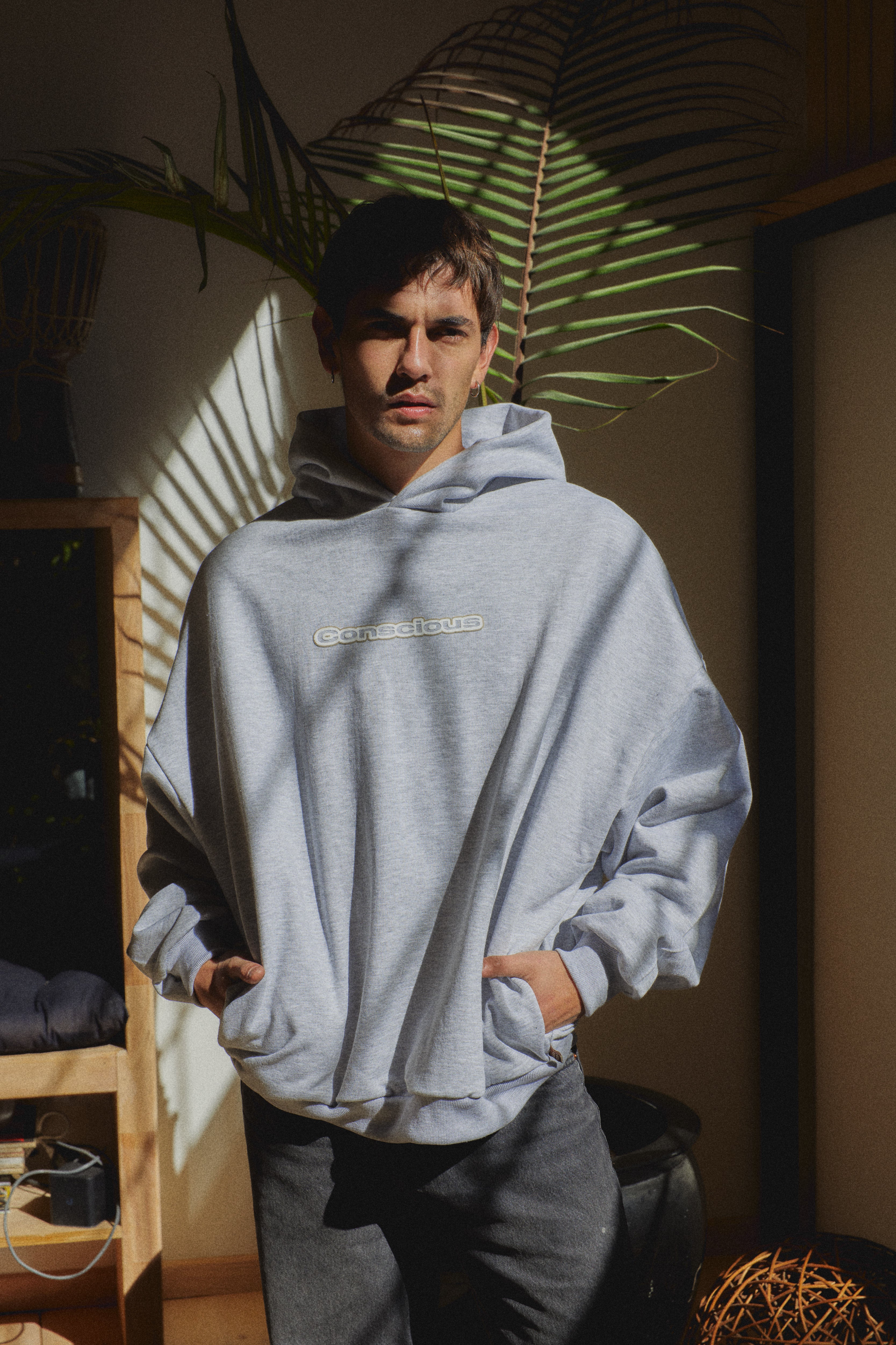 AURA STONE GRAY HIDDEN POCKETS HOODIE