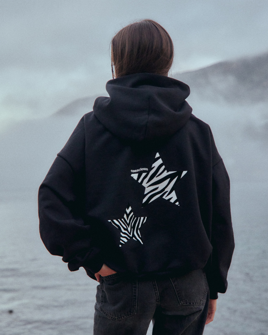 HOODIE PRINT STARS NEGRO