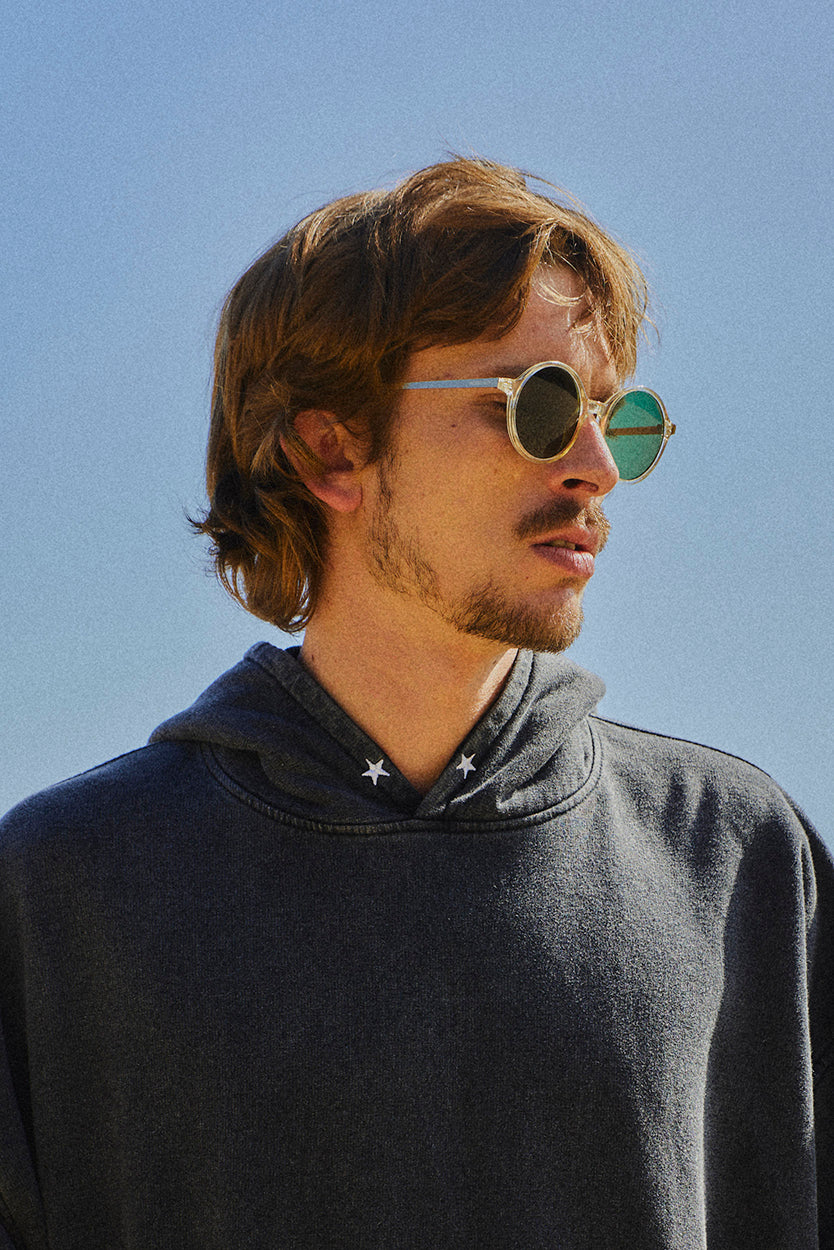 HOODIE CONS STARS BLACK ACID WASH OVERSIZE