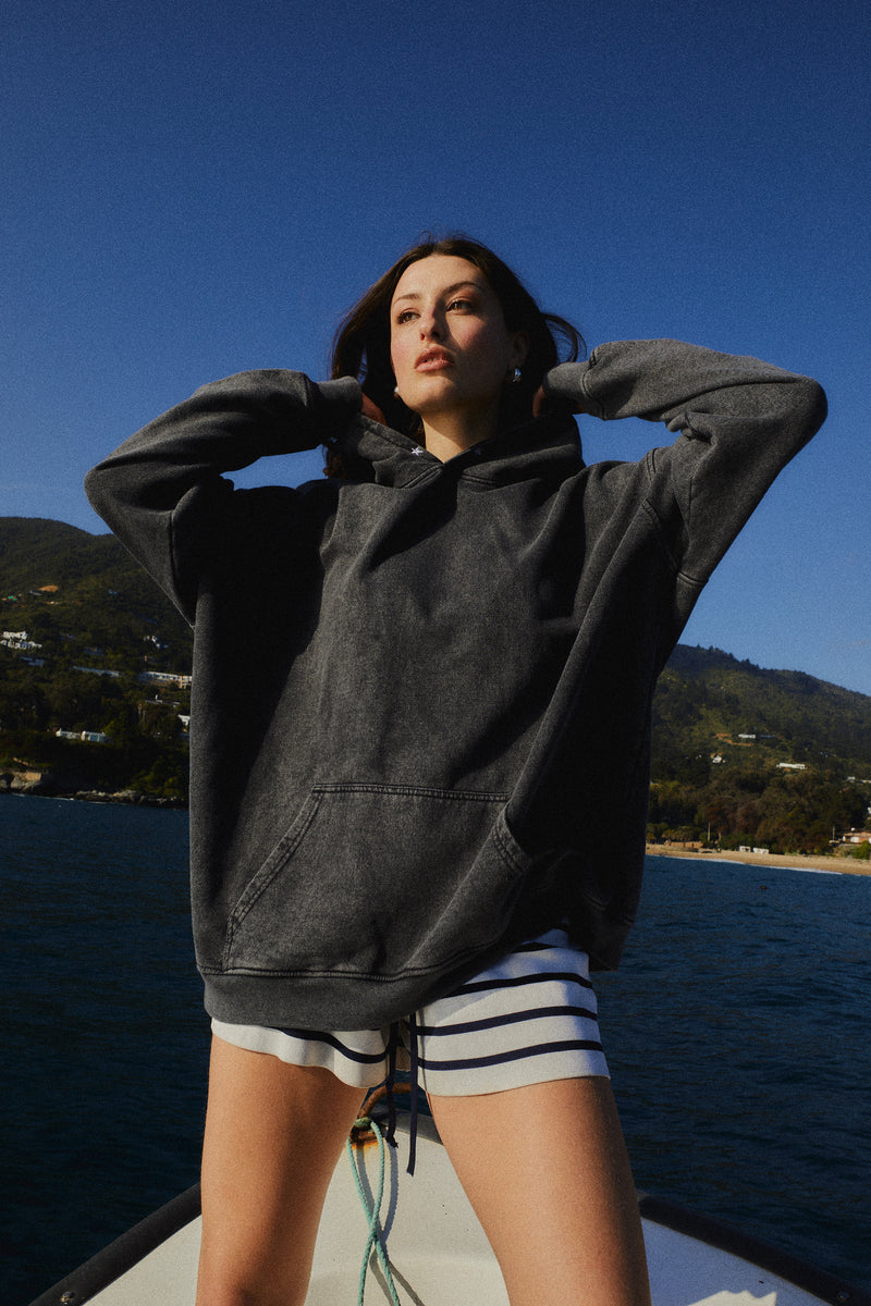 HOODIE CONS STARS BLACK ACID WASH♀