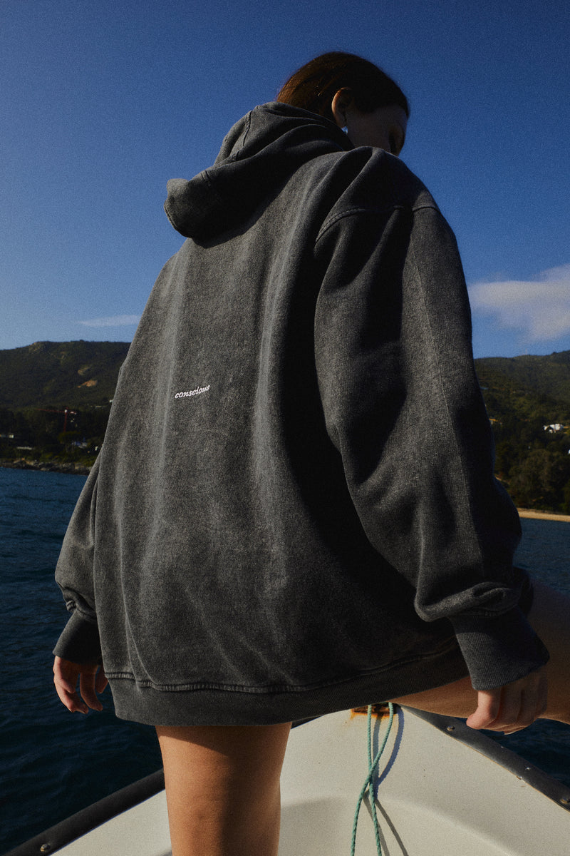 HOODIE CONS STARS BLACK ACID WASH♀