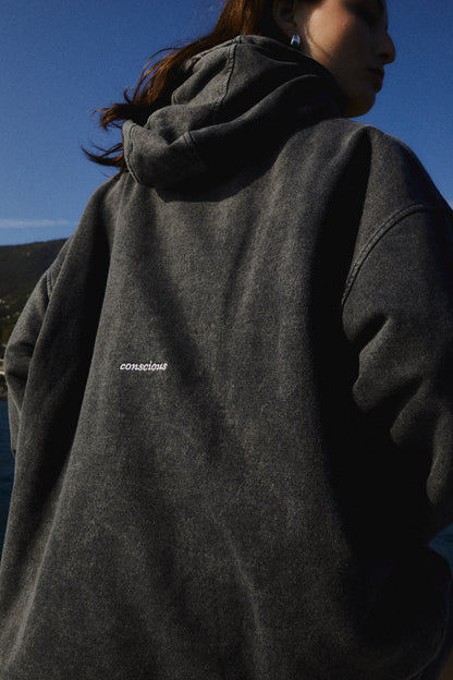 HOODIE CONS STARS BLACK ACID WASH OVERSIZE ♀