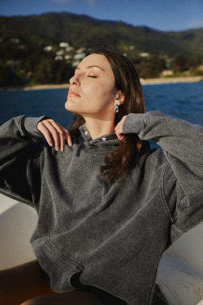 HOODIE CONS STARS BLACK ACID WASH OVERSIZE ♀