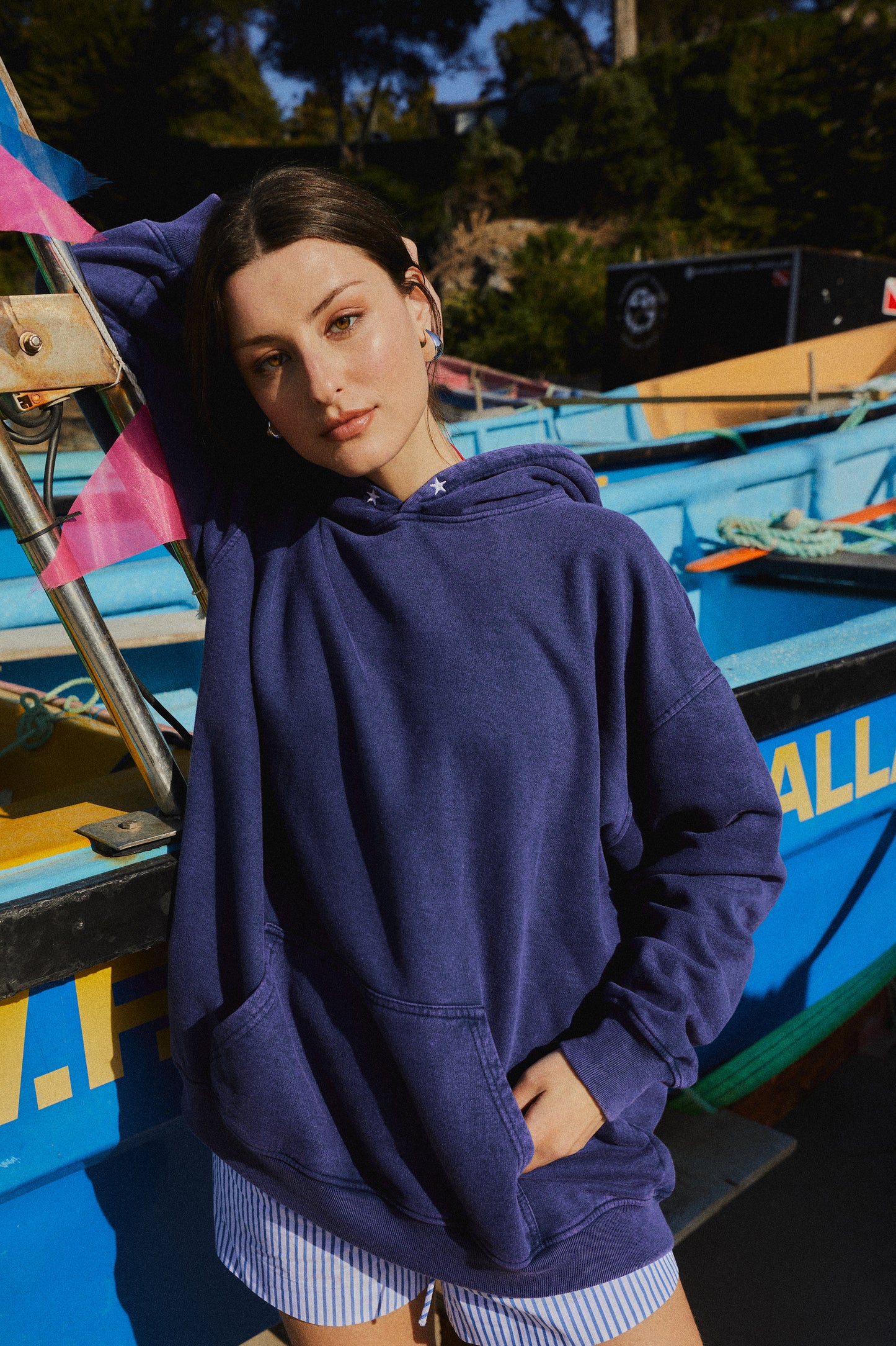 HOODIE CONS STARS BLUE ACID WASH OVERSIZE ♀