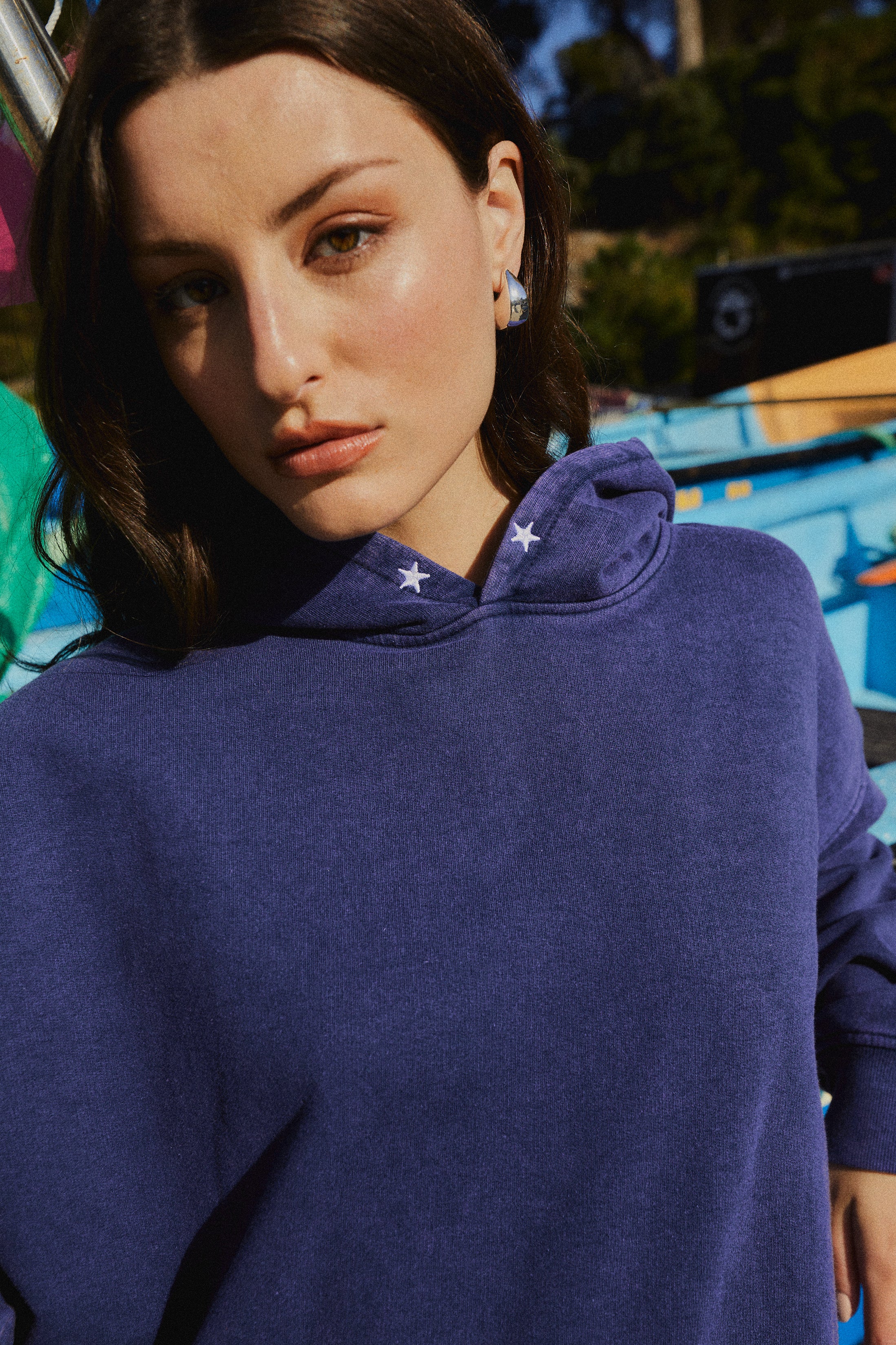 HOODIE CONS STARS BLUE ACID WASH OVERSIZE