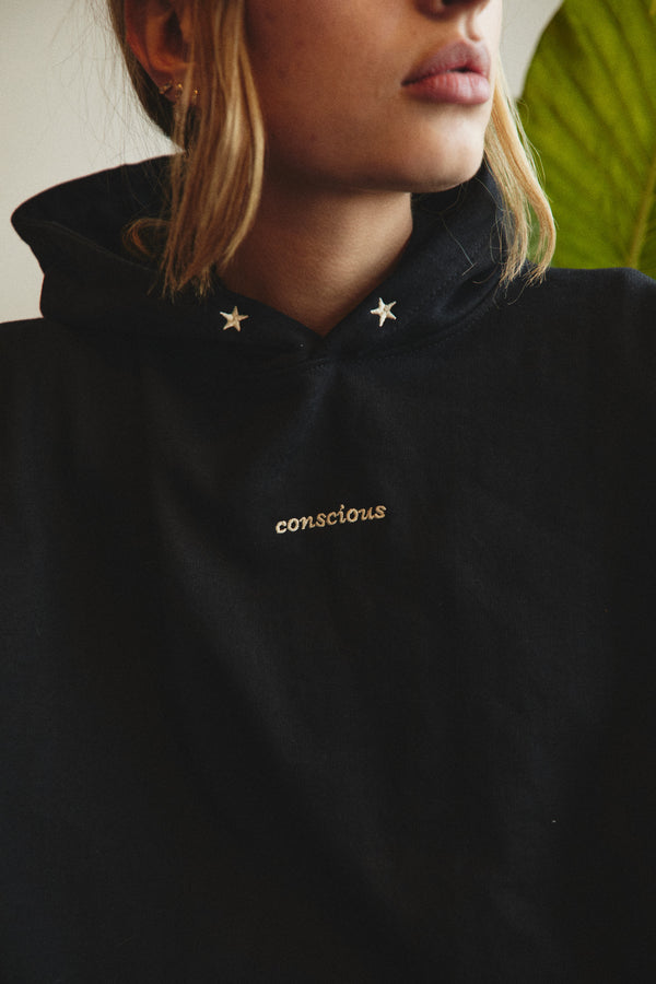 HOODIE CONSCIOUS STARS BLACK ♀