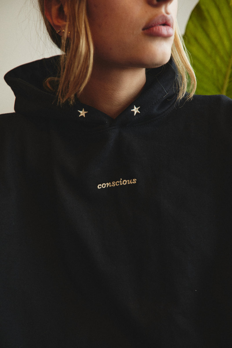 HOODIE CONSCIOUS STARS BLACK ♀