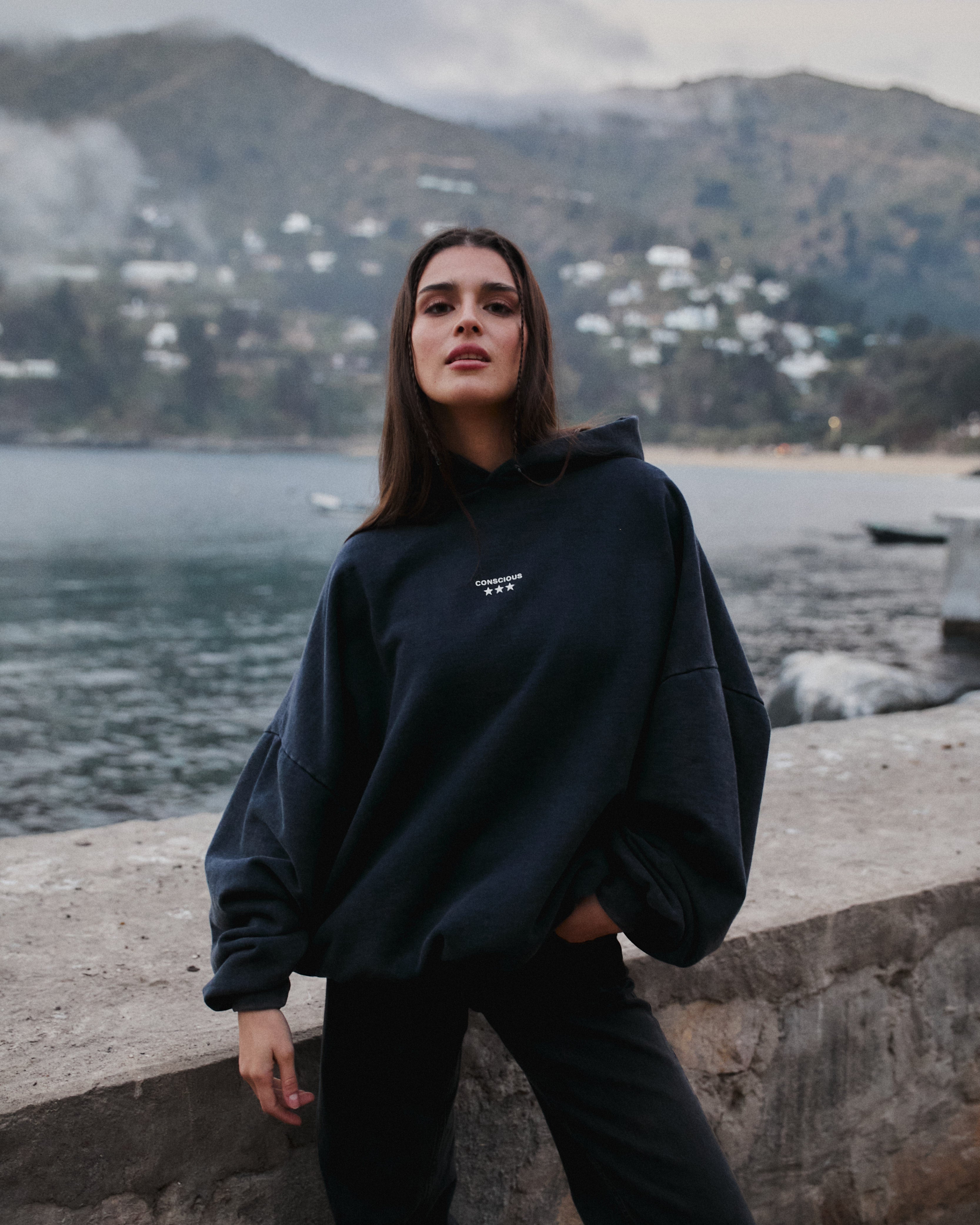 THREE STARS AZUL ACID WASH HIDDEN POCKETS HOODIE