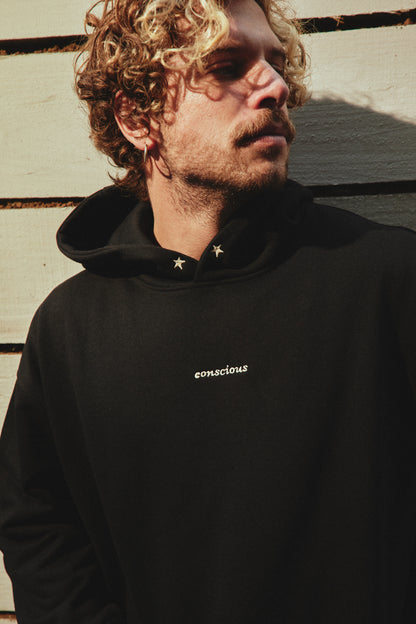 HOODIE CONSCIOUS STARS BLACK OVERSIZE ♂