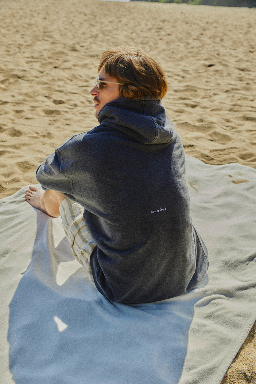 HOODIE CONS STARS BLACK ACID WASH OVERSIZE