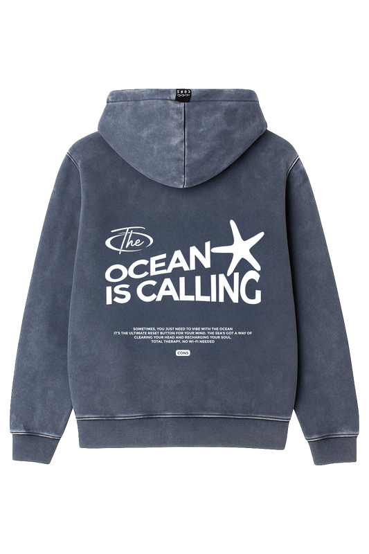 HOODIE OCEAN IS CALLING BLUE ACID WASH ♀