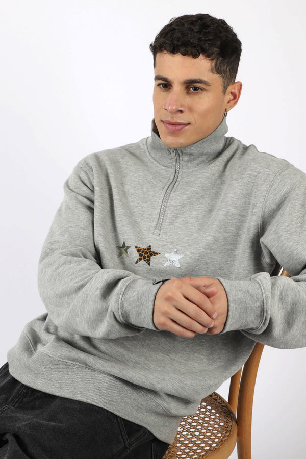 QUARTER ZIP 3 STARS PRINT GRAY ♂