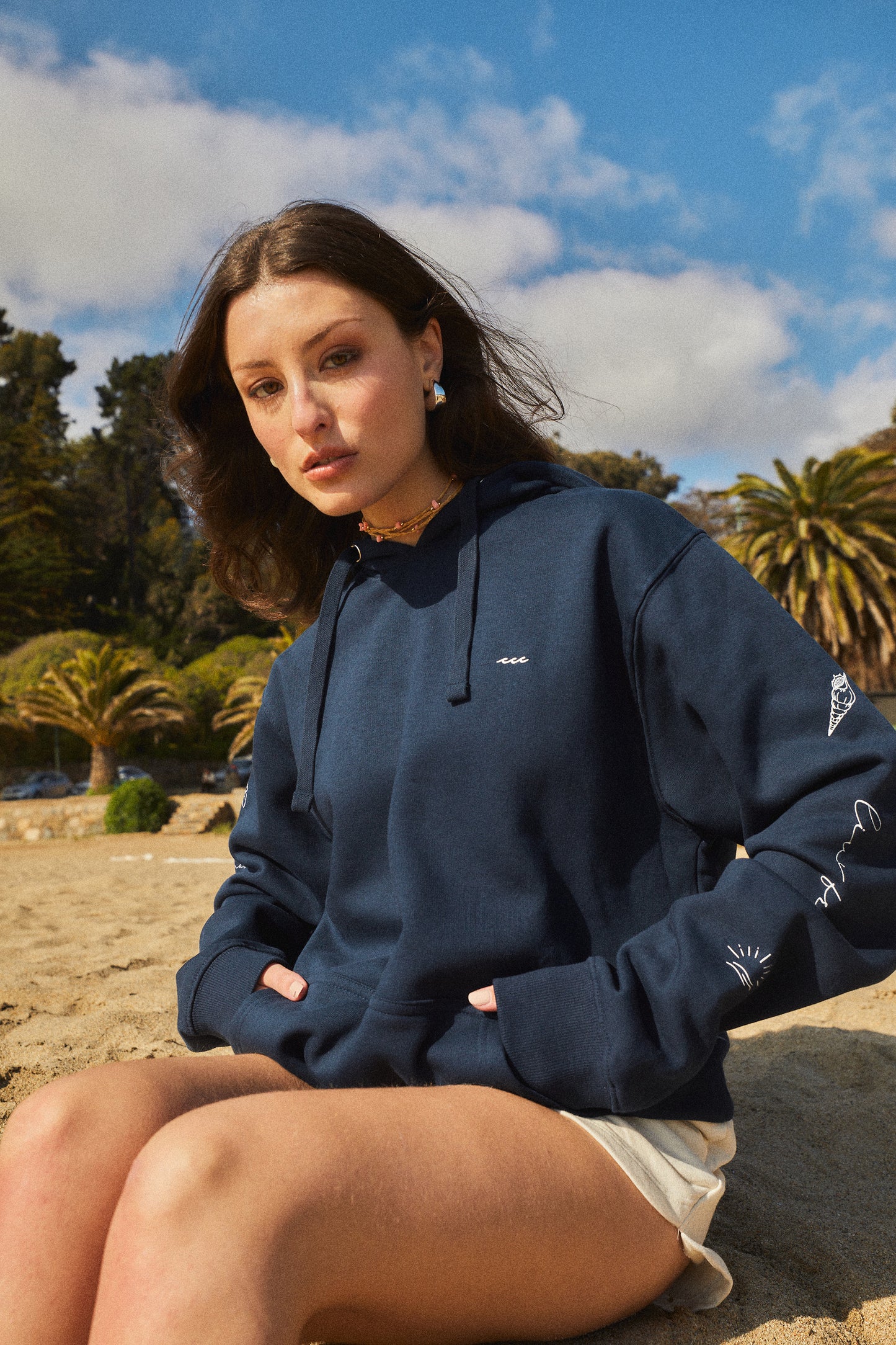 HOODIE SLEEVE BEACH DEEP BLUE ♀