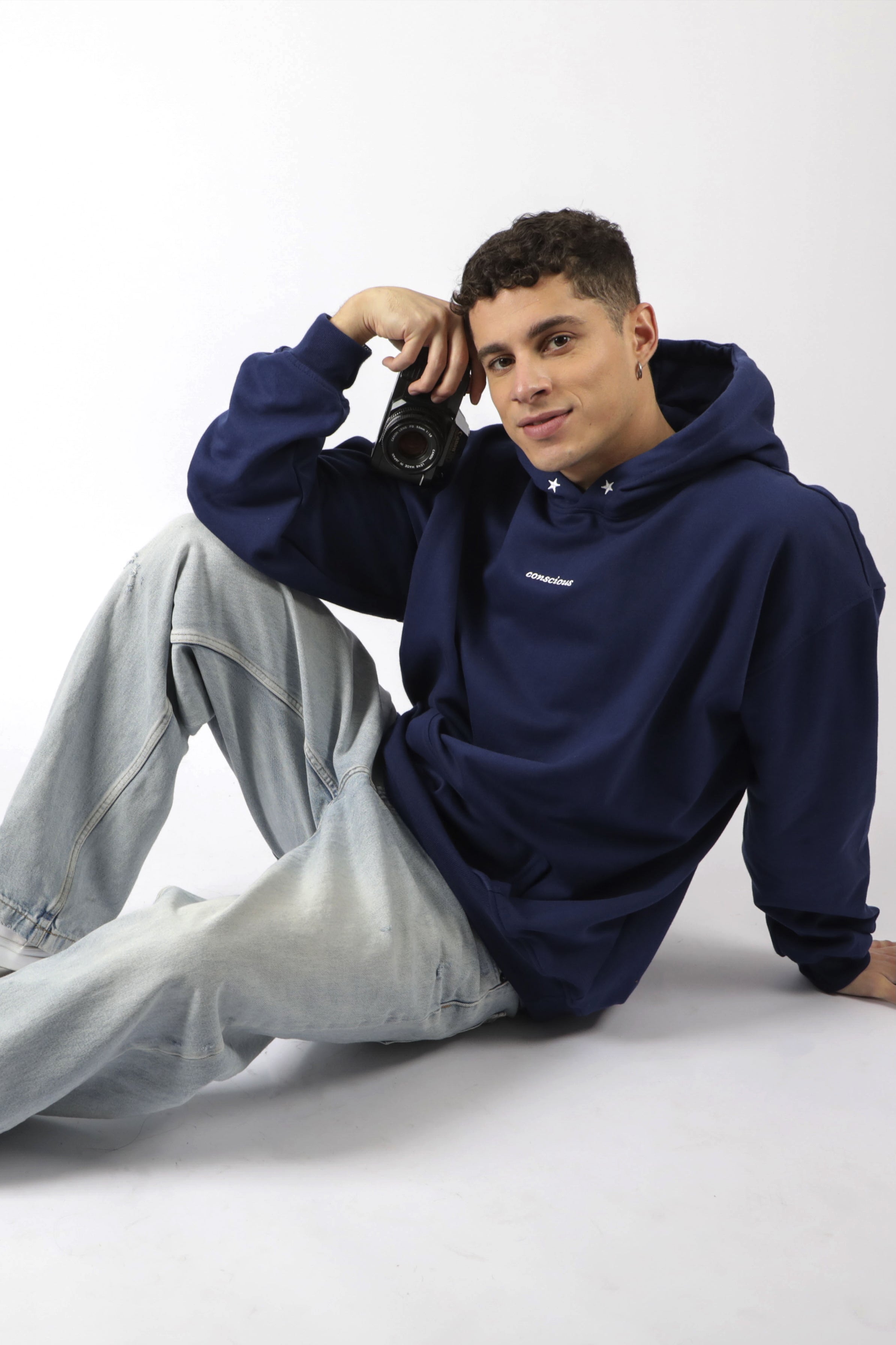 HOODIE CONSCIOUS STARS DARK BLUE OVERSIZE