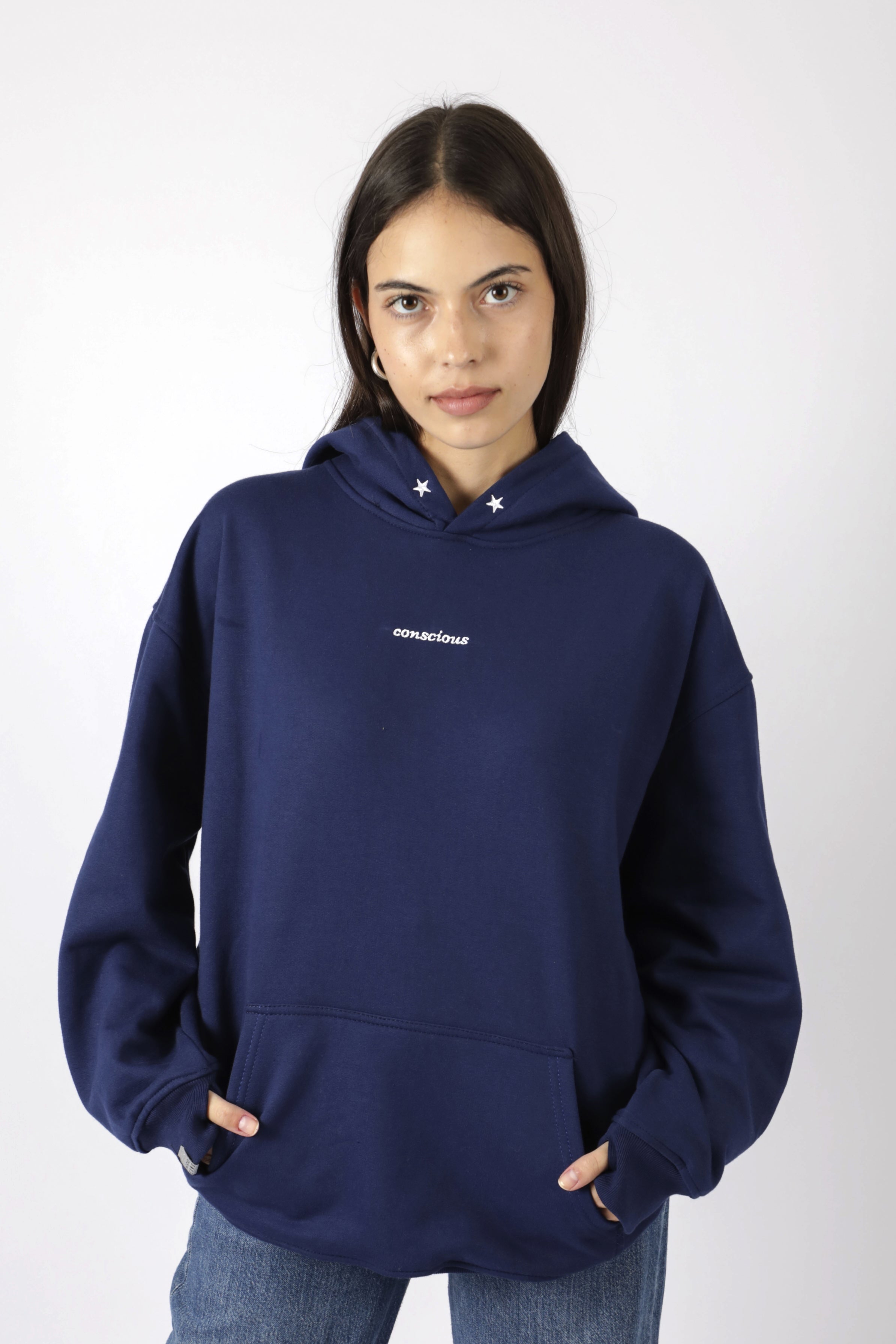 HOODIE CONSCIOUS STARS DARK BLUE OVERSIZE